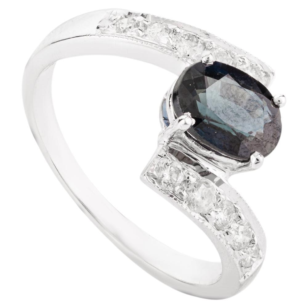 Imperial Blue Sapphire and Diamond Cocktail Ring in 14k Solid White Gold