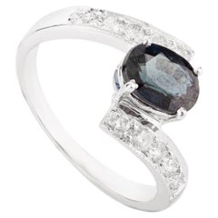 Imperial Blue Sapphire and Diamond Cocktail Ring in 14k Solid White Gold