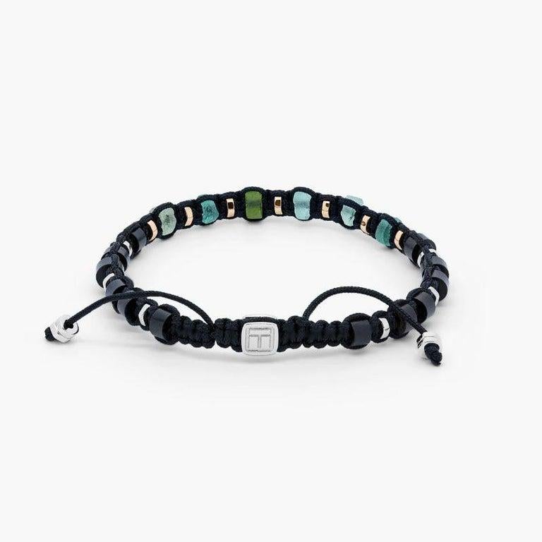 Men's Imperial Bracelet with Macramé, Roman Glass and Sterling Silver, Size M