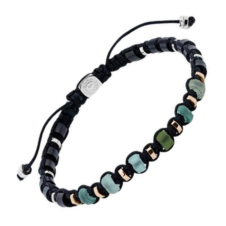 Imperial Bracelet with Macramé, Roman Glass and Sterling Silver, Size M