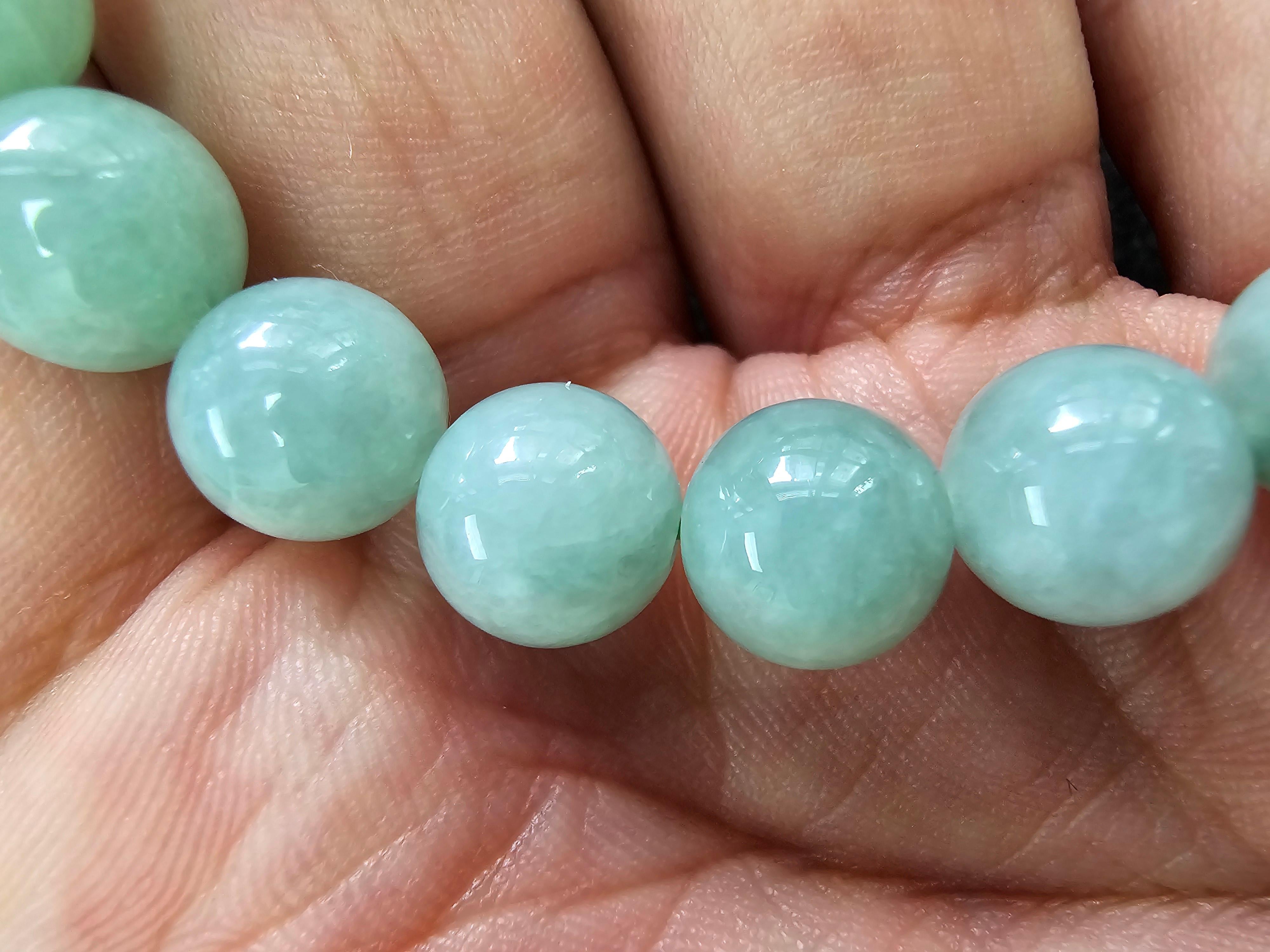 Imperial Burmese A-Jade Beaded Bracelet (MADE IN JAPAN) 10.5mm Each x 19 beads For Sale 12