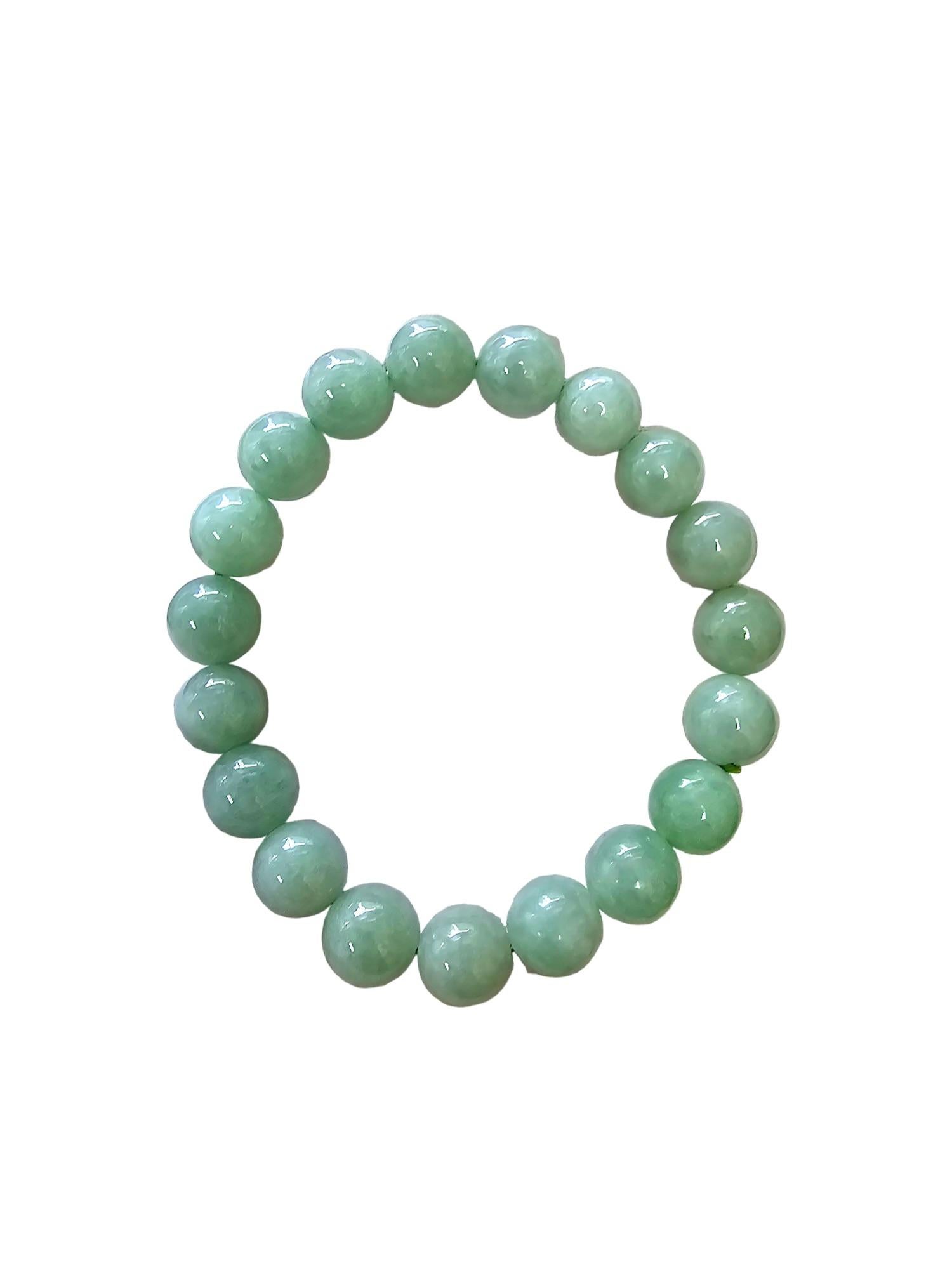 Ball Cut Imperial Burmese A-Jade Beaded Bracelet (MADE IN JAPAN) 10.5mm Each x 19 beads For Sale