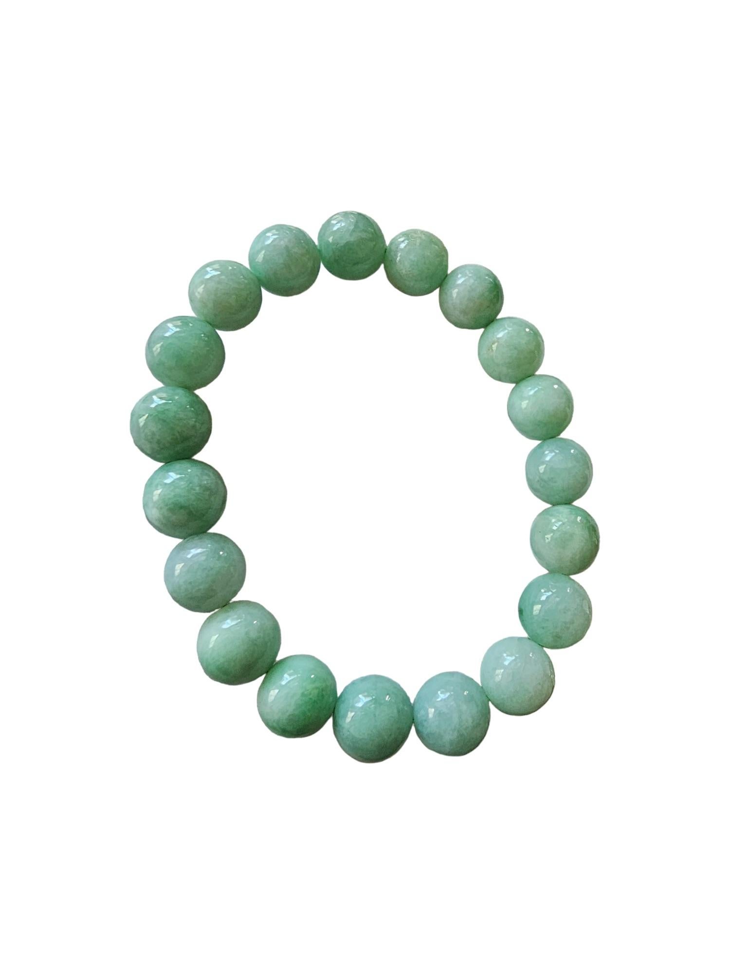 Women's or Men's Imperial Burmese A-Jade Beaded Bracelet (MADE IN JAPAN) 10.5mm Each x 19 beads For Sale