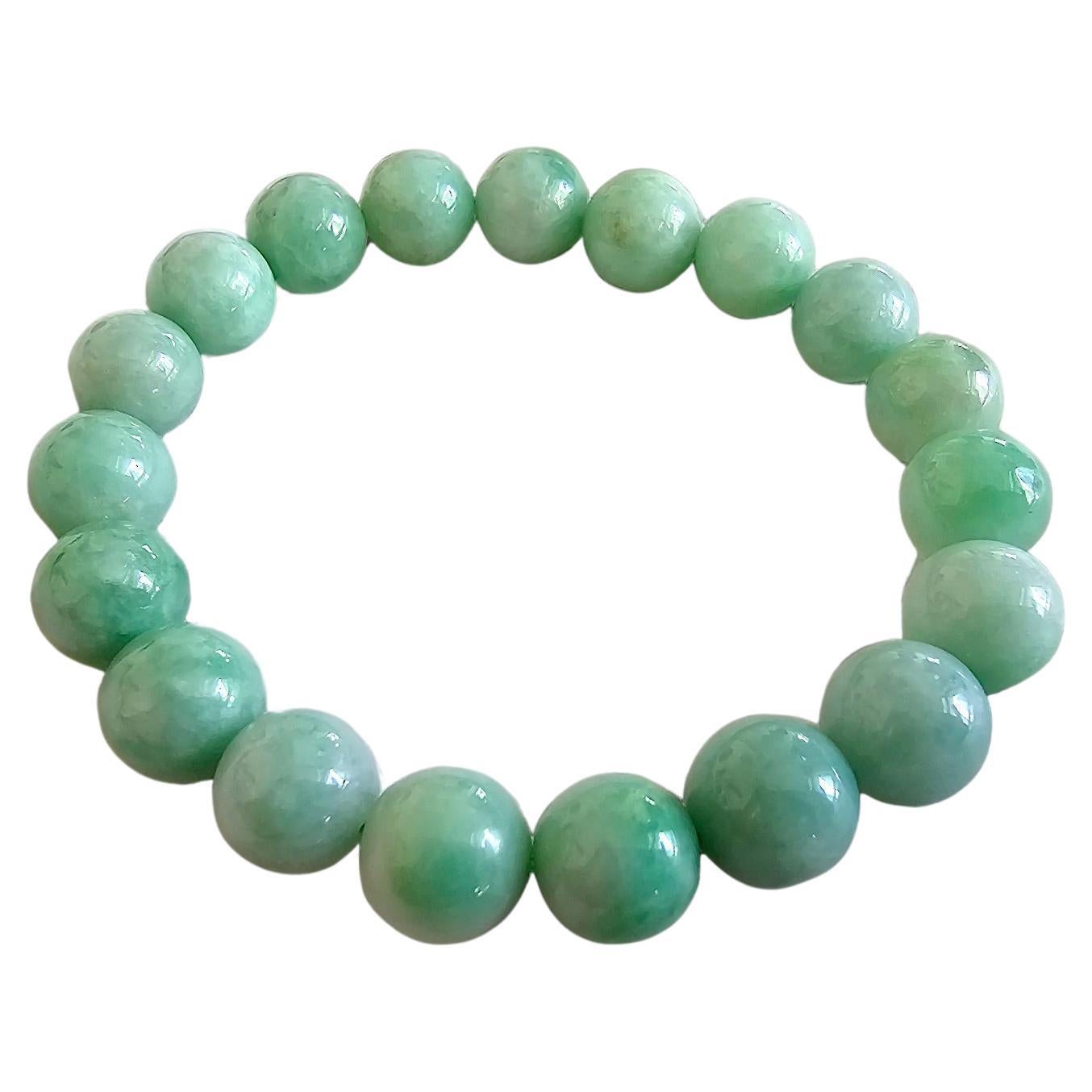 Bracelet de perles A-Jade impérial birman (fabriqué en Japon) 10,5 mm chacune x 19 perles