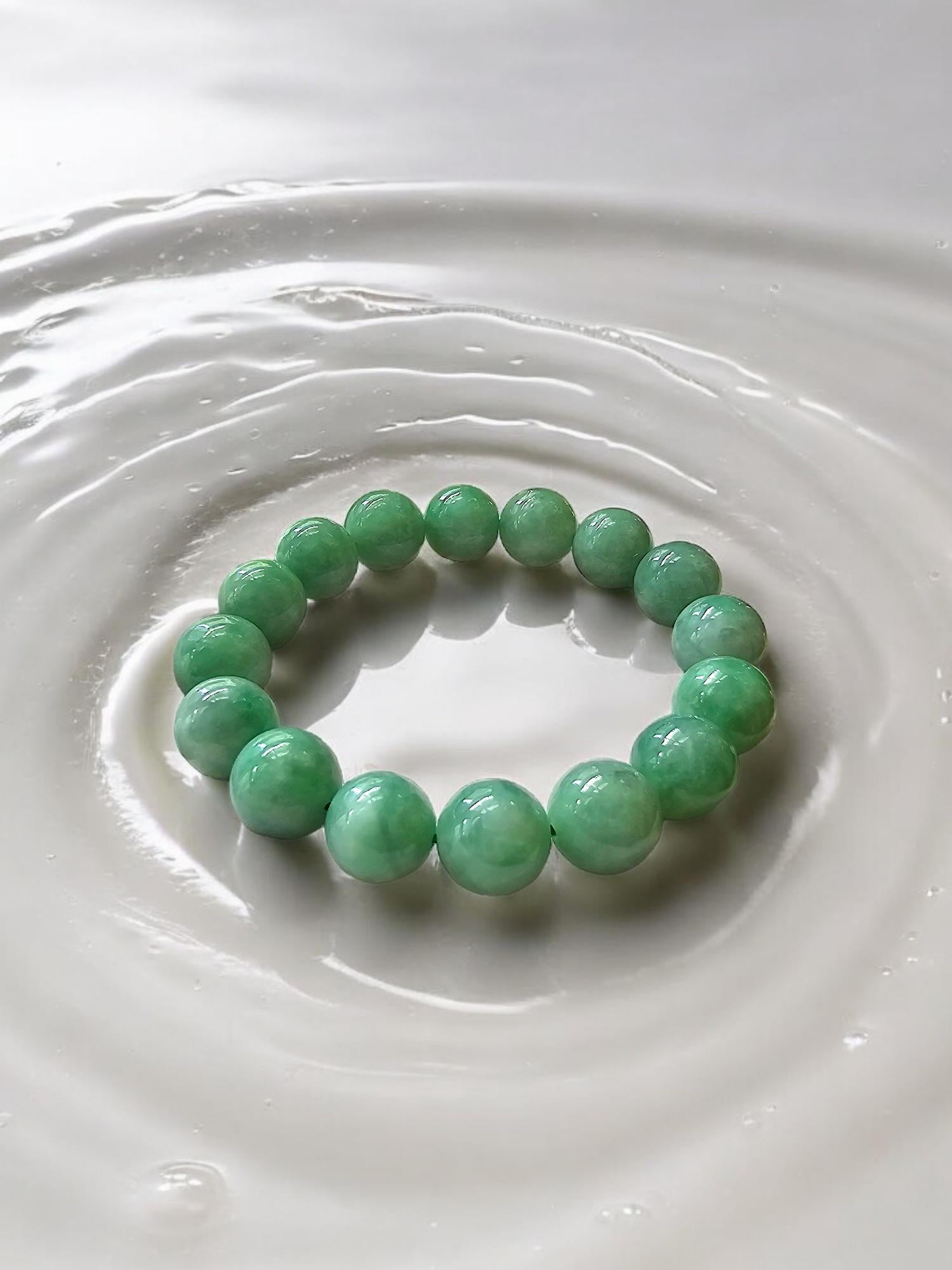 Imperial Burmese A-Jade Beaded Bracelet (MADE IN JAPAN) 12mm Each x 16 beads For Sale 8