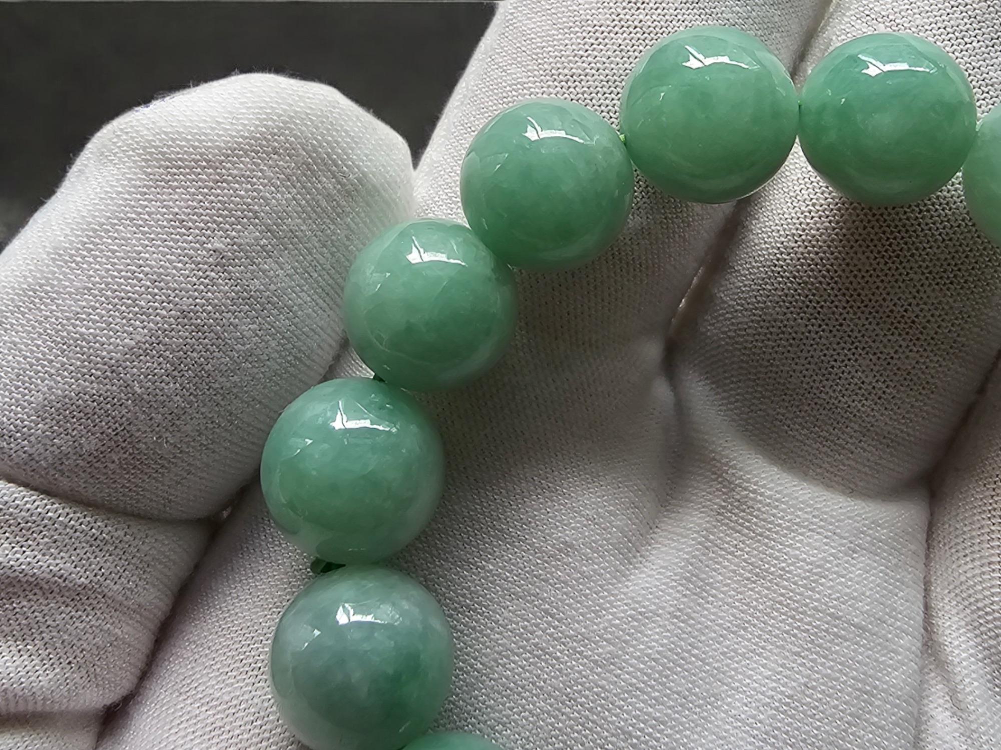 Imperial Burmese A-Jade Beaded Bracelet (MADE IN JAPAN) 12mm Each x 16 beads For Sale 10