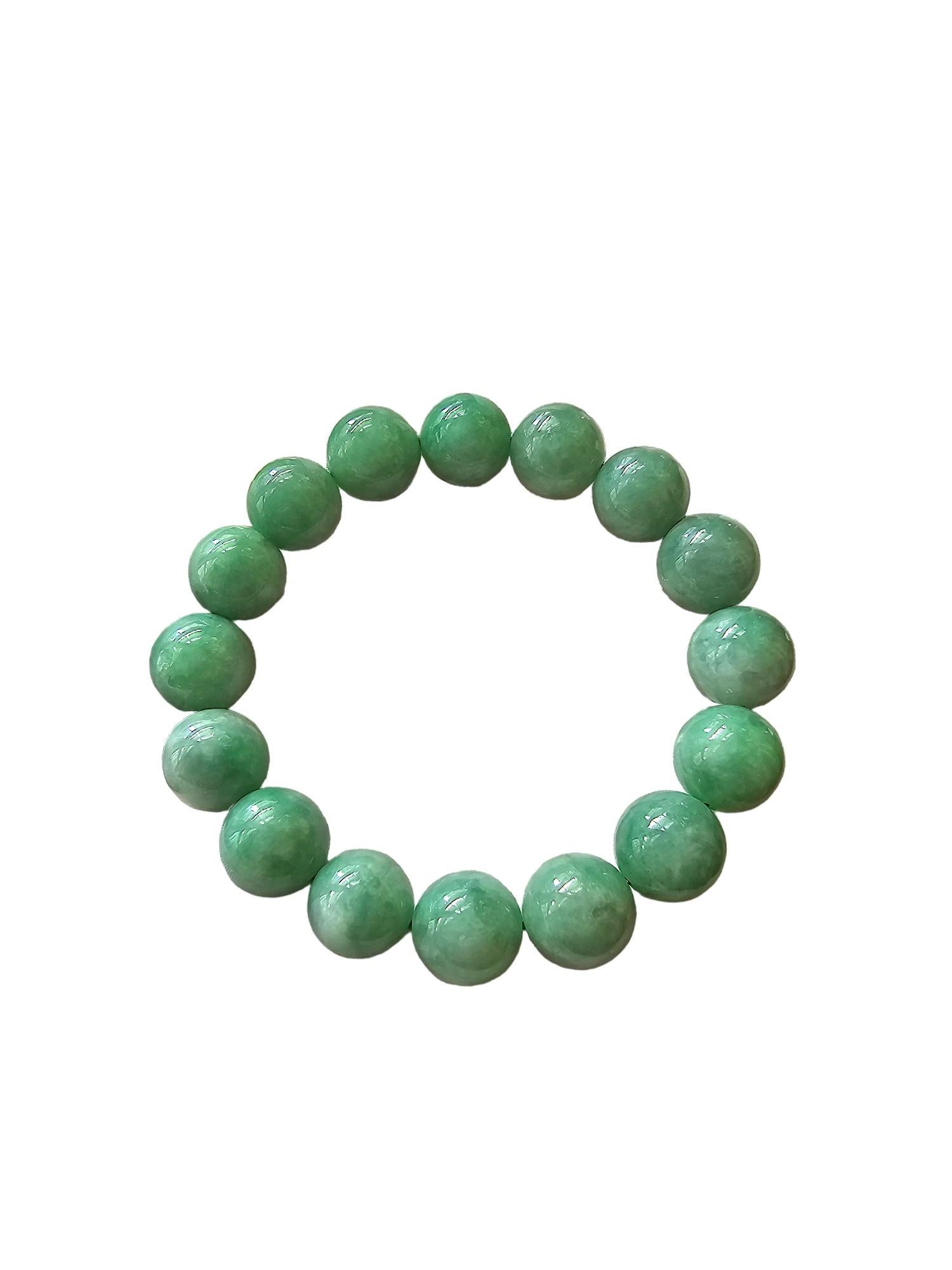 Imperial Burmese A-Jade Beaded Bracelet (MADE IN JAPAN) 12mm Each x 16 beads For Sale 11