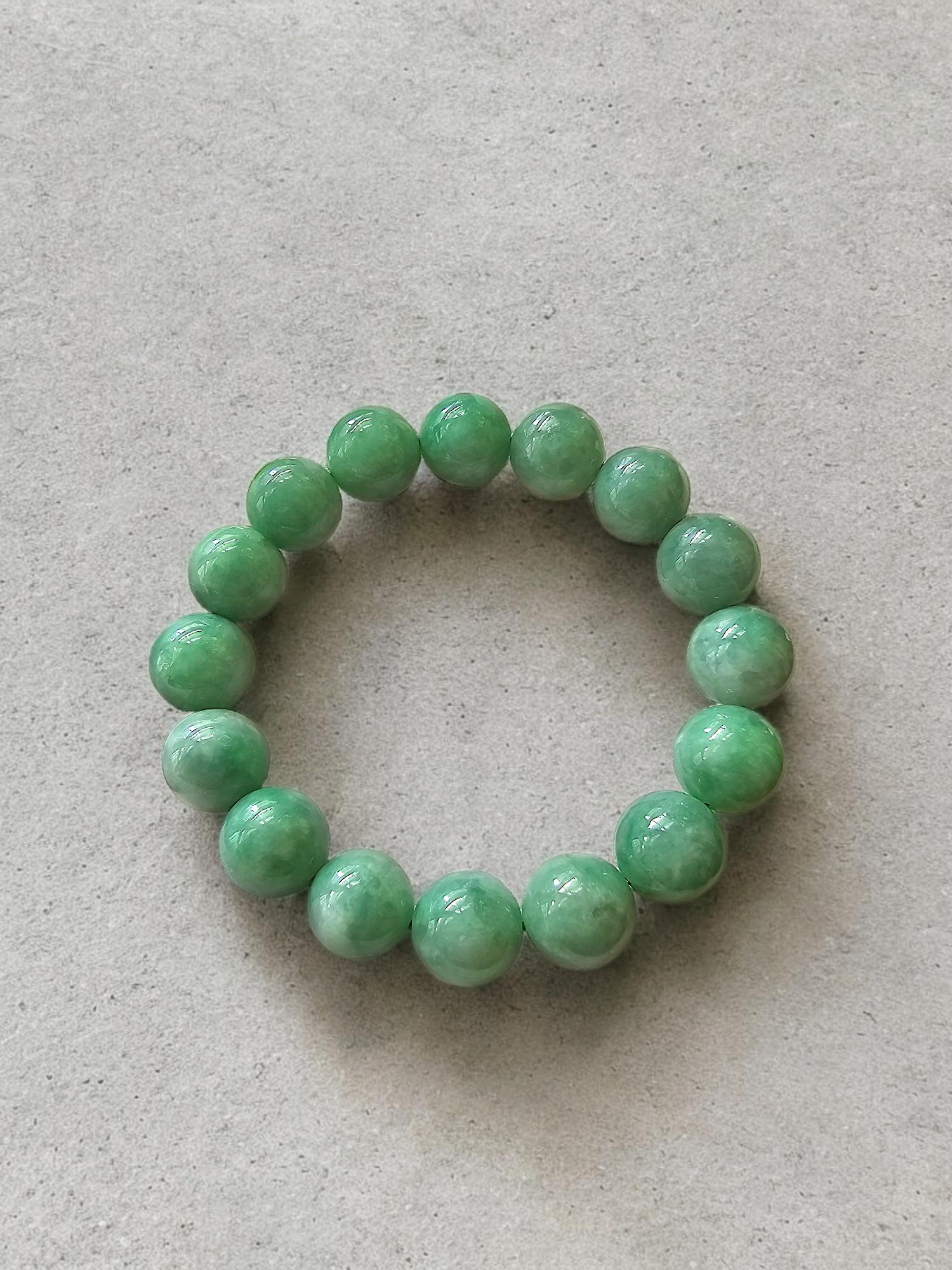 Women's or Men's Imperial Burmese A-Jade Beaded Bracelet (MADE IN JAPAN) 12mm Each x 16 beads For Sale
