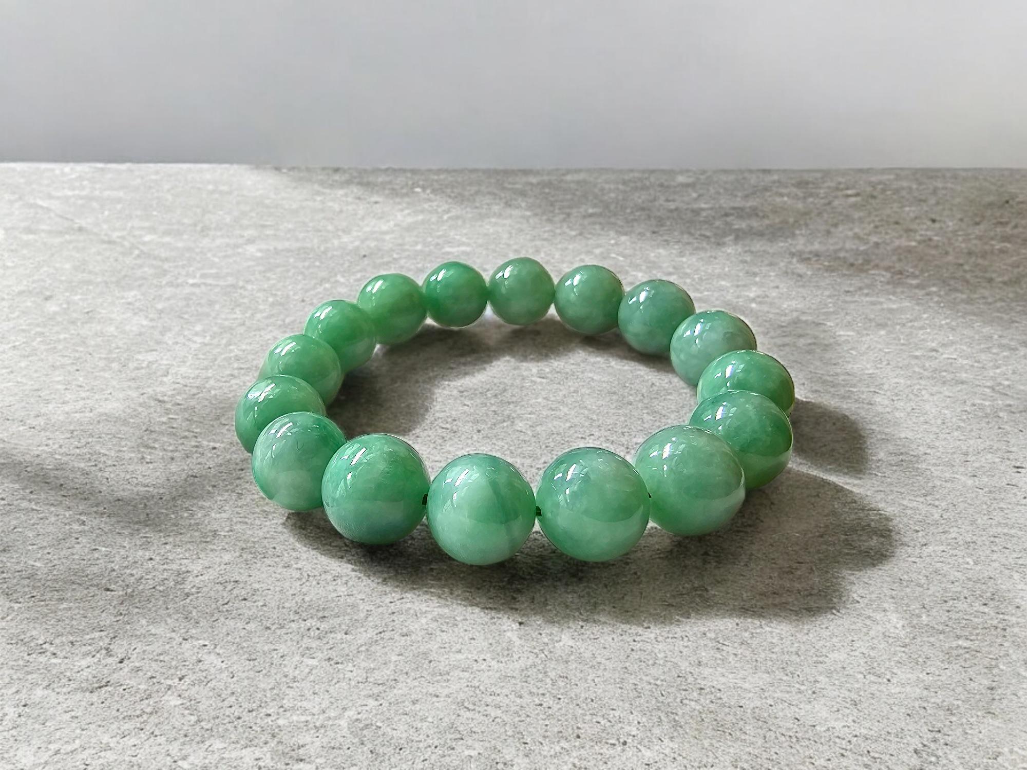 Imperial Burmese A-Jade Beaded Bracelet (MADE IN JAPAN) 12mm Each x 16 beads For Sale 3