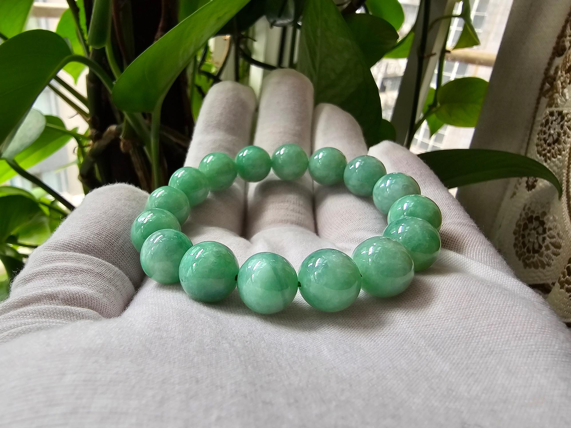 Imperial Burmese A-Jade Beaded Bracelet (MADE IN JAPAN) 12mm Each x 16 beads For Sale 4