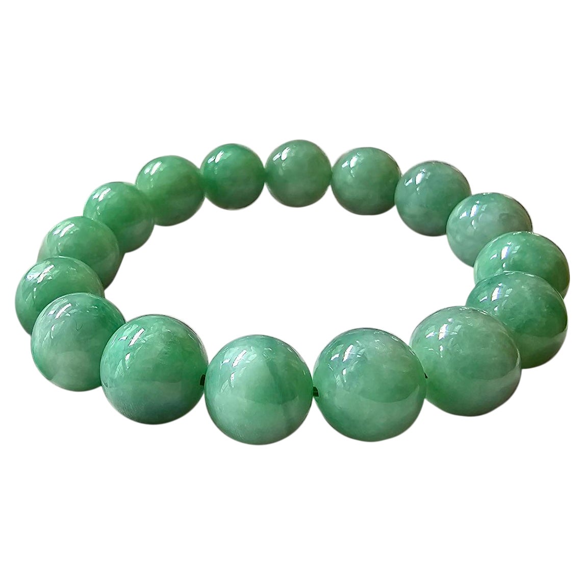Imperial Burmese A-Jade Beaded Bracelet (MADE IN JAPAN) 12mm Each x 16 beads For Sale
