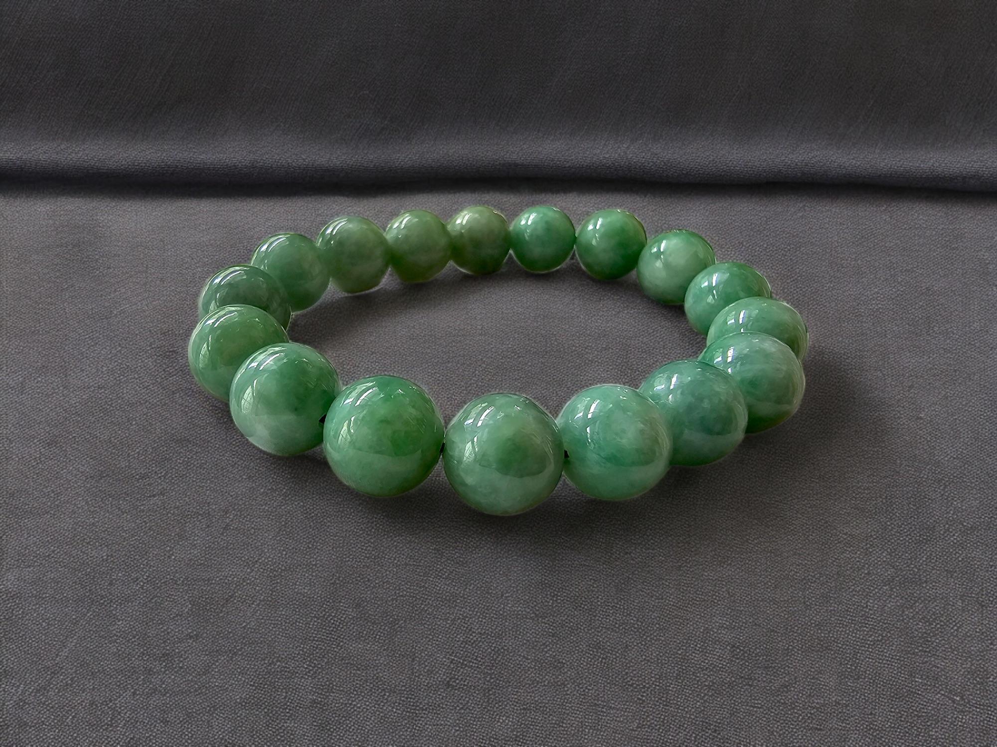 Ball Cut Imperial Burmese A-Jade Beaded Bracelet (MADE IN JAPAN) 12mm Each x 17 beads For Sale