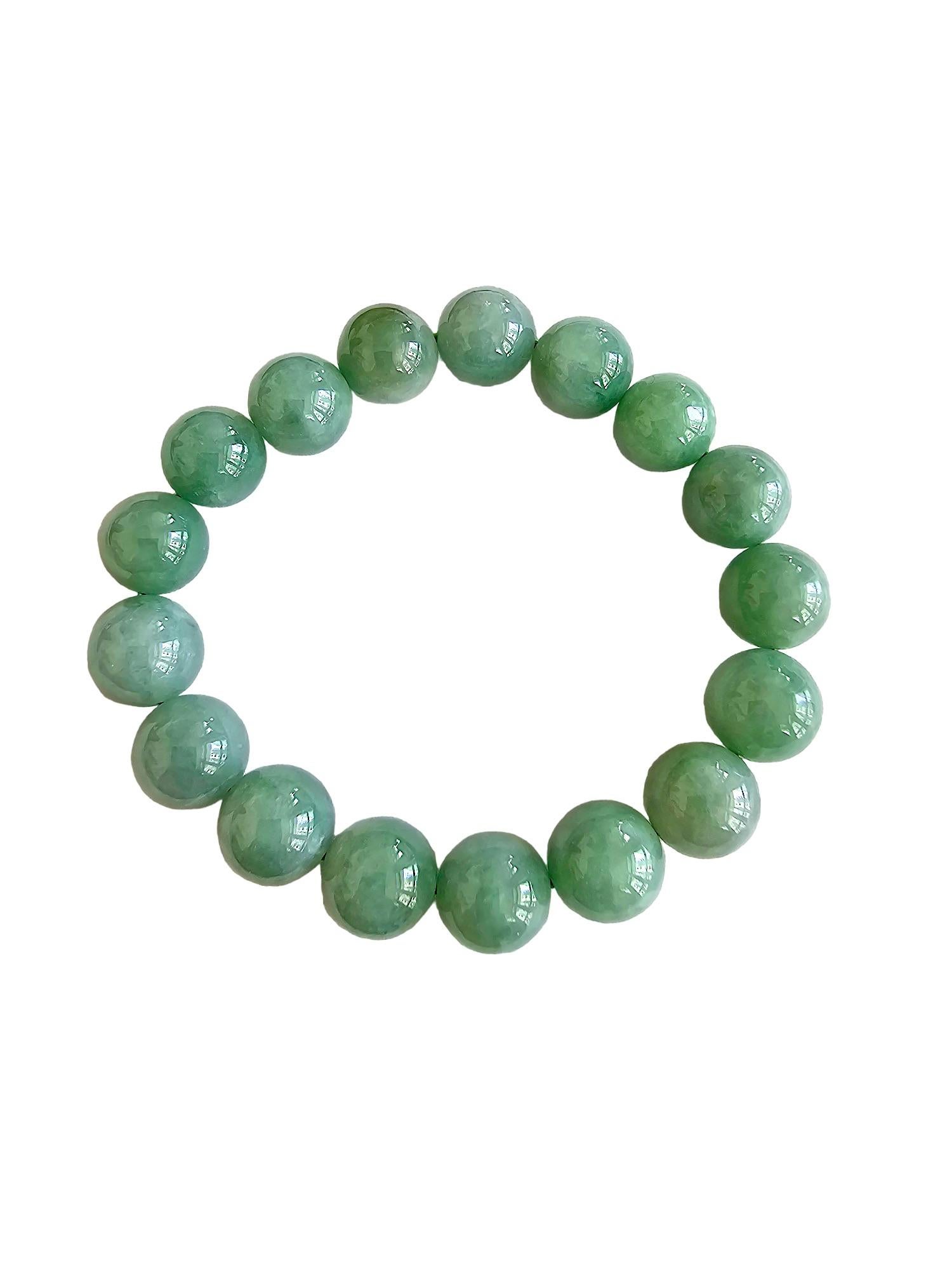 Imperial Burmese A-Jade Beaded Bracelet (MADE IN JAPAN) 12mm Each x 17 beads For Sale 2