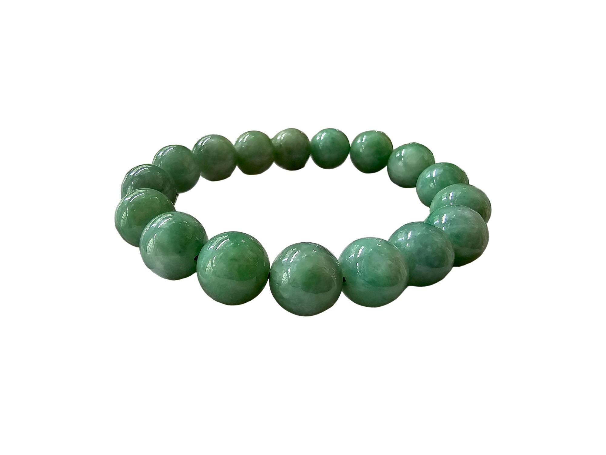 Imperial Burmese A-Jade Beaded Bracelet (MADE IN JAPAN) 12mm Each x 17 beads For Sale 4