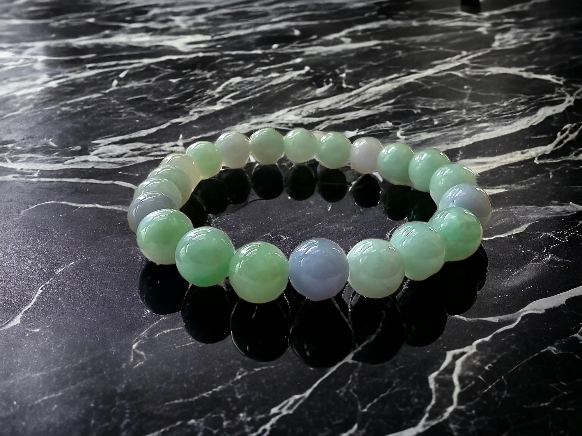 Imperial Burmese A-Jade Beaded Bracelet (MADE IN JAPAN) 9.5mm Each x 21 beads For Sale 3