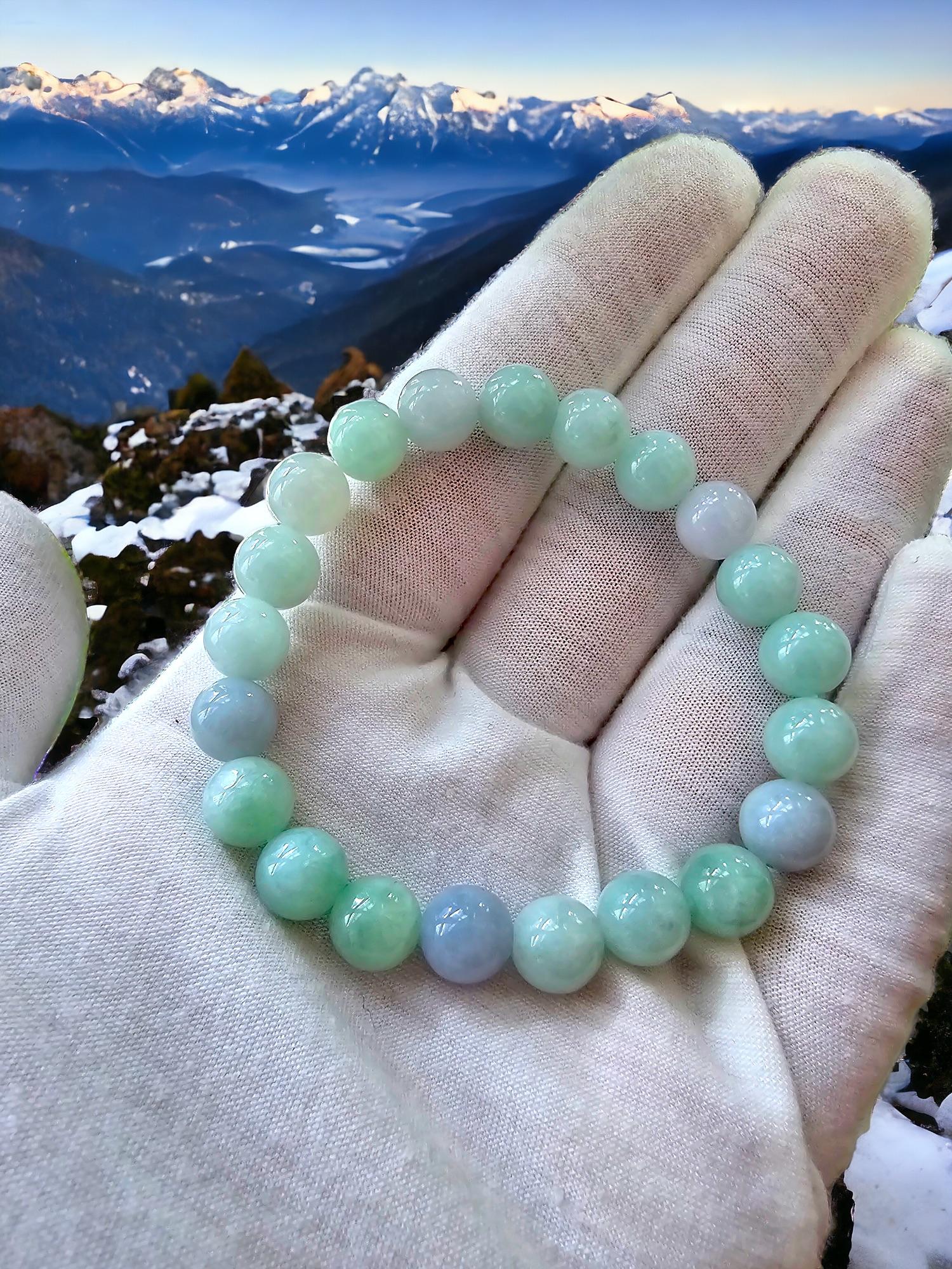 Women's or Men's Imperial Burmese A-Jade Beaded Bracelet (MADE IN JAPAN) 9.5mm Each x 21 beads For Sale