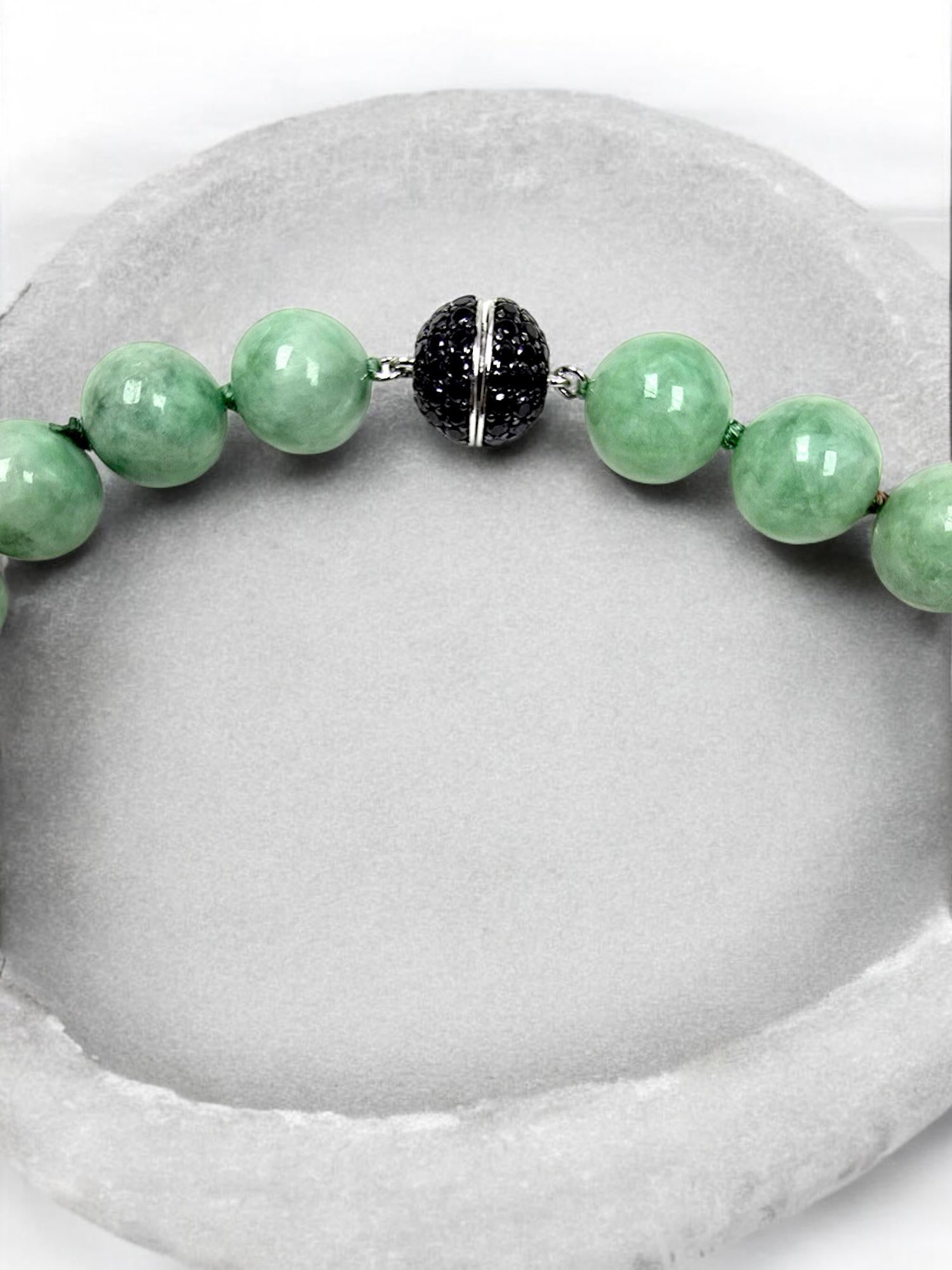 Imperial Burmese A-Jade Beaded Long Necklace 29.50 inches (12.50mm Beads) S925 For Sale 6