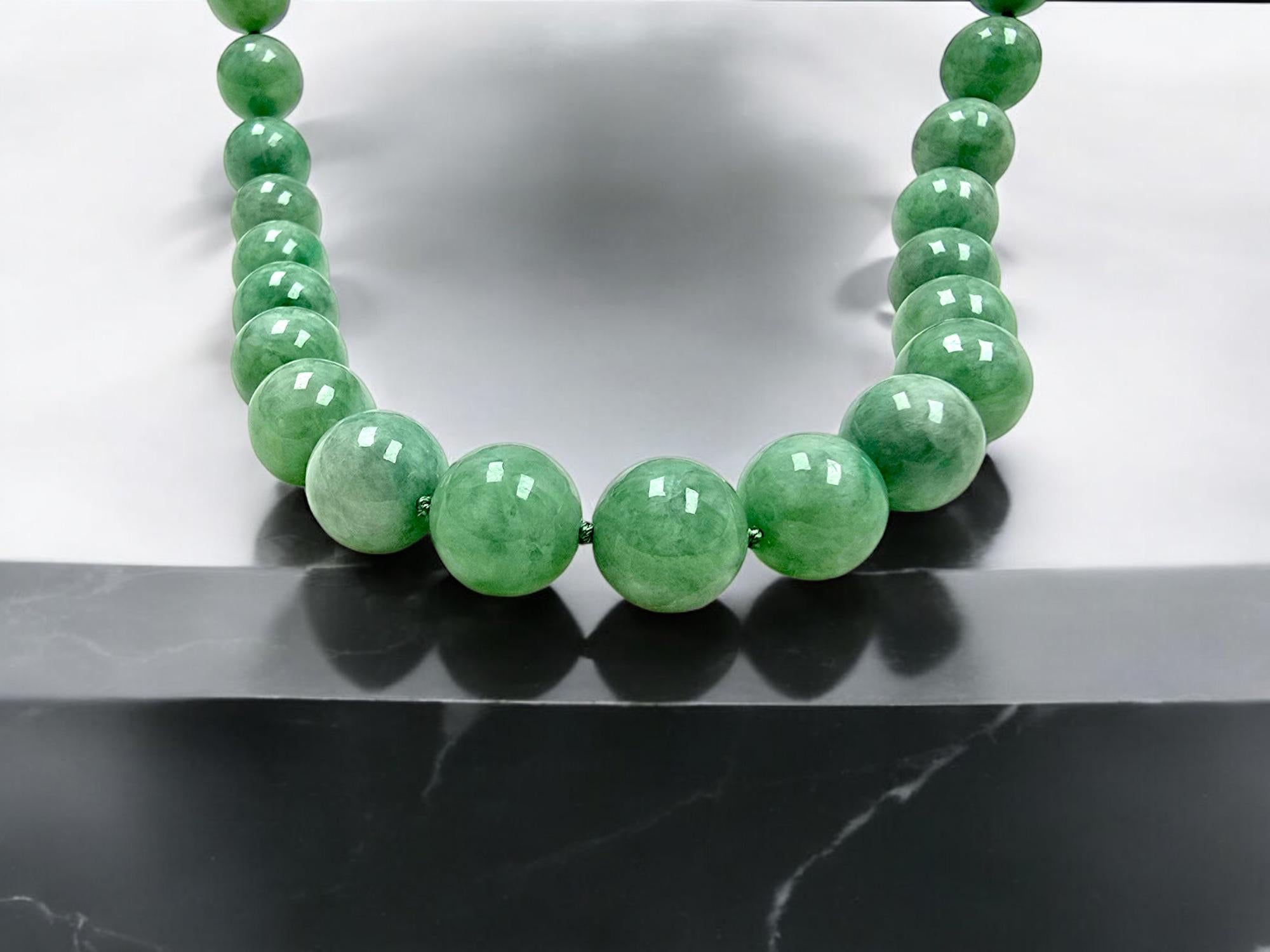 Imperial Burmese A-Jade Beaded Long Necklace 29.50 inches (12.50mm Beads) S925 For Sale 7
