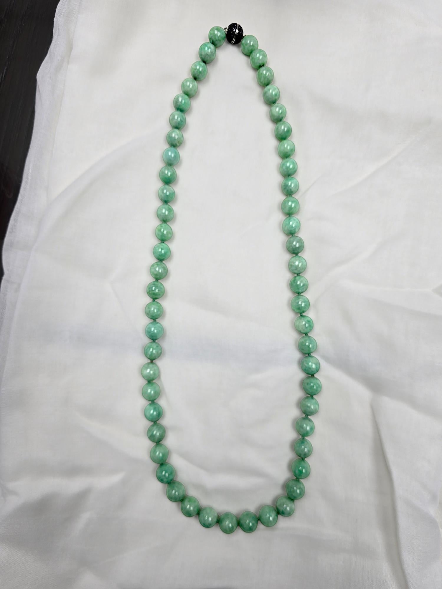 Imperial Burmese A-Jade Beaded Long Necklace 29.50 inches (12.50mm Beads) S925 For Sale 8