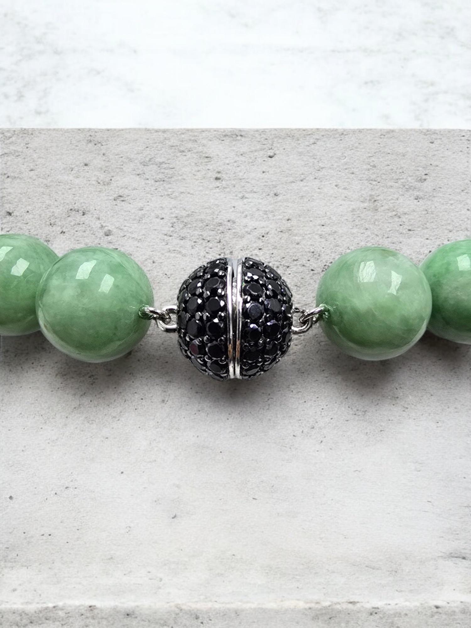 Imperial Burmese A-Jade Beaded Long Necklace 29.50 inches (12.50mm Beads) S925 For Sale 9
