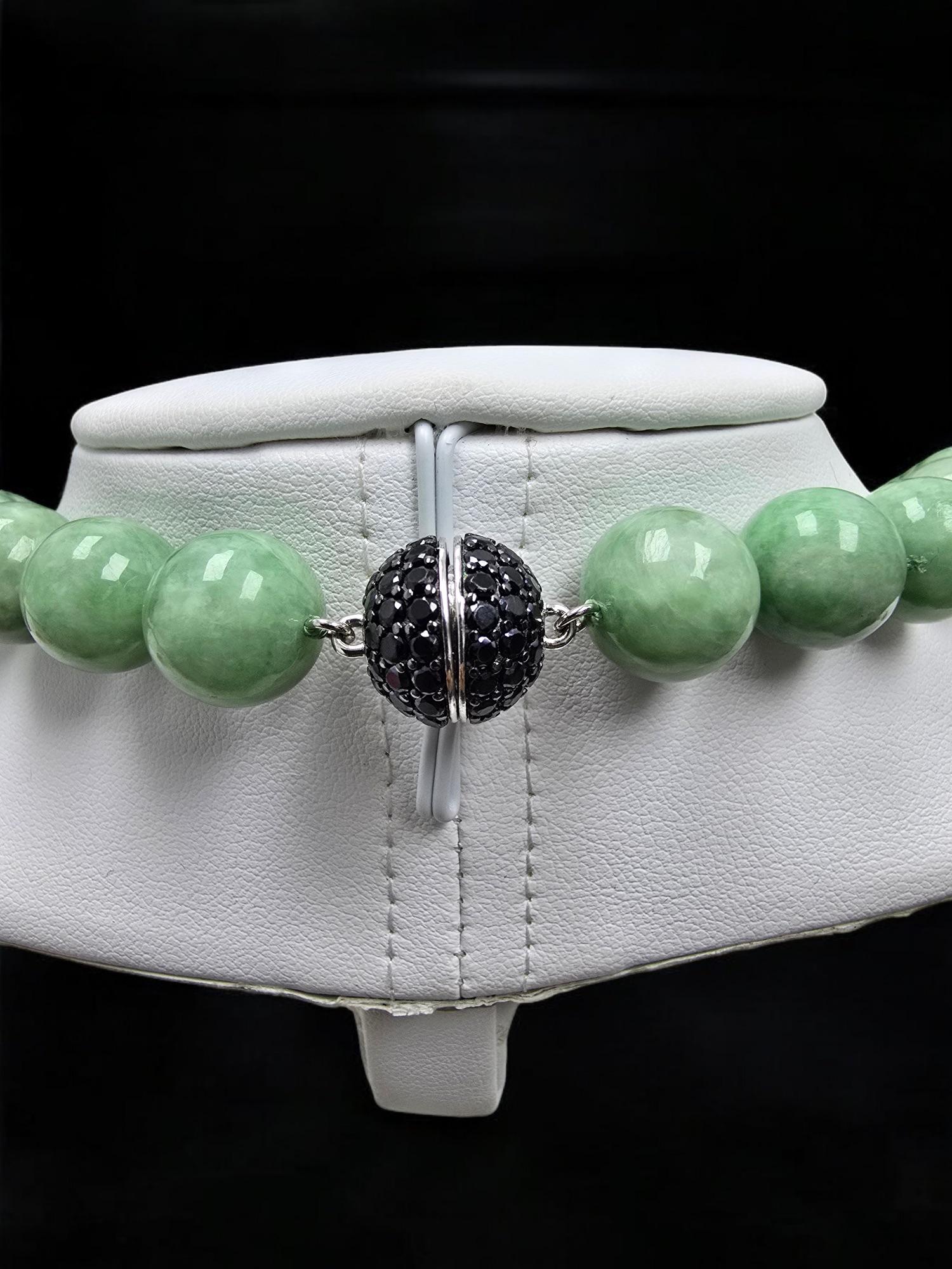 Imperial Burmese A-Jade Beaded Long Necklace 29.50 inches (12.50mm Beads) S925 For Sale 10