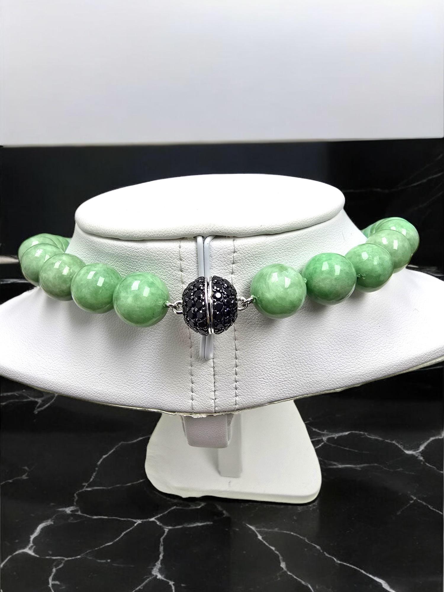 Imperial Burmese A-Jade Beaded Long Necklace 29.50 inches (12.50mm Beads) S925 For Sale 11
