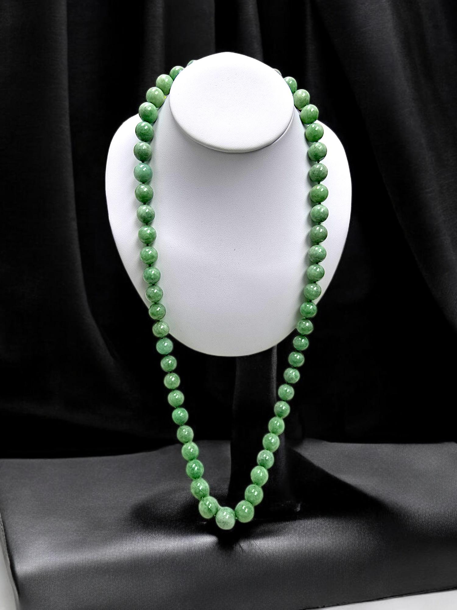 Imperial Burmese A-Jade Beaded Long Necklace 29.50 inches (12.50mm Beads) S925 For Sale 12