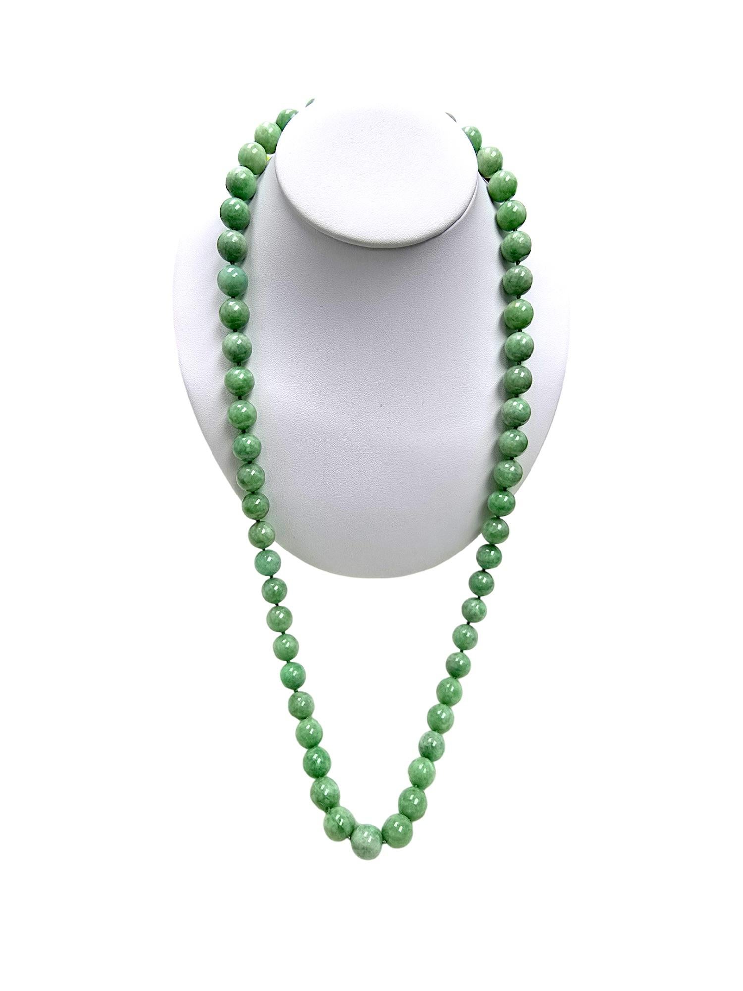 Imperial Burmese A-Jade Beaded Long Necklace 29.50 inches (12.50mm Beads) S925 For Sale 13