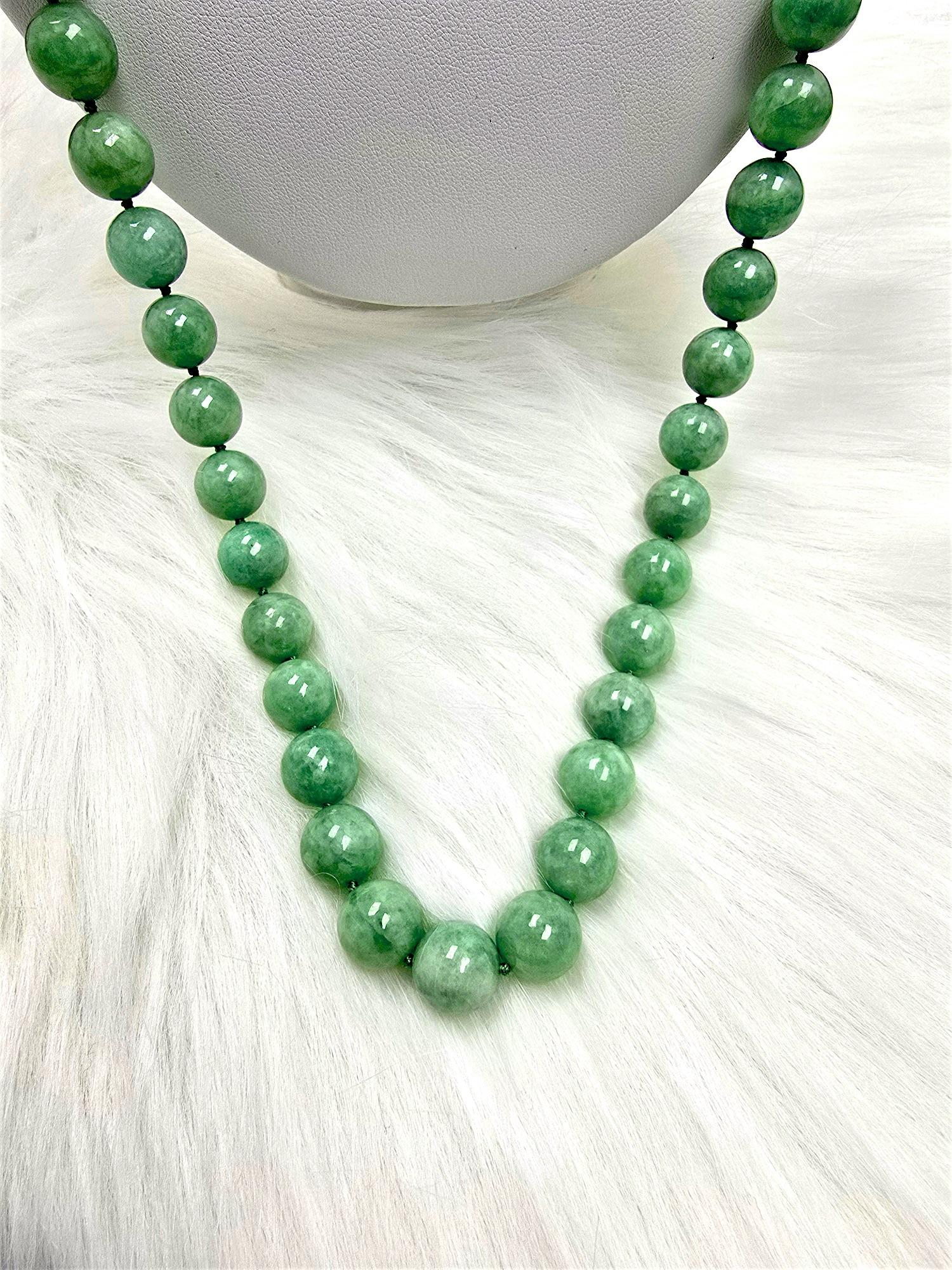 Imperial Burmese A-Jade Beaded Long Necklace 29.50 inches (12.50mm Beads) S925 For Sale 14