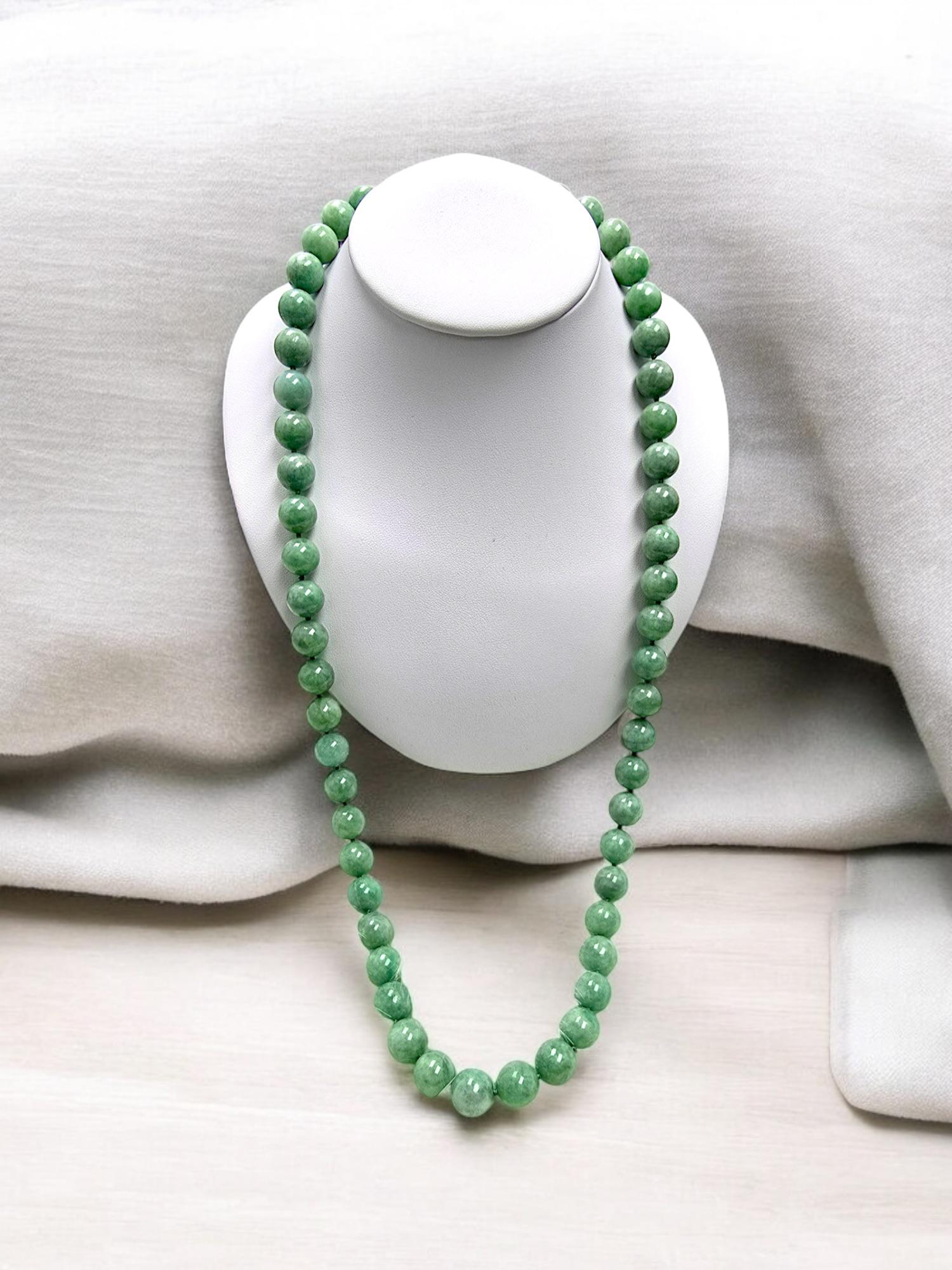 Imperial Burmese A-Jade Beaded Long Necklace 29.50 inches (12.50mm Beads) S925 For Sale 15
