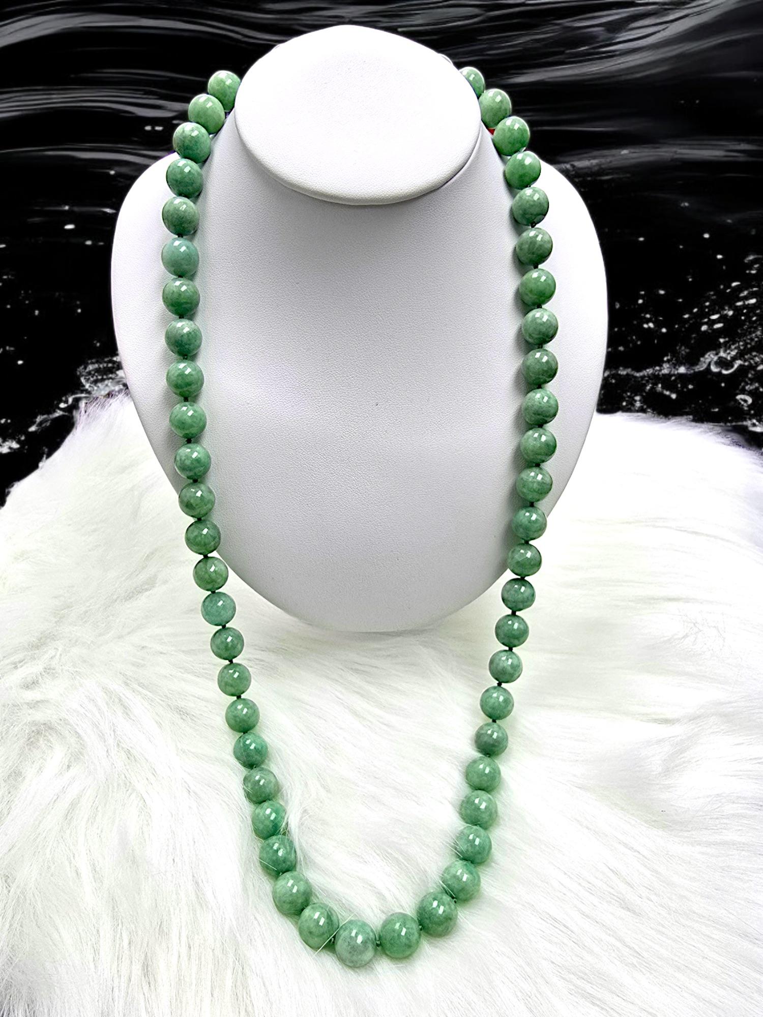 Imperial Burmese A-Jade Beaded Long Necklace 29.50 inches (12.50mm Beads) S925 For Sale 16