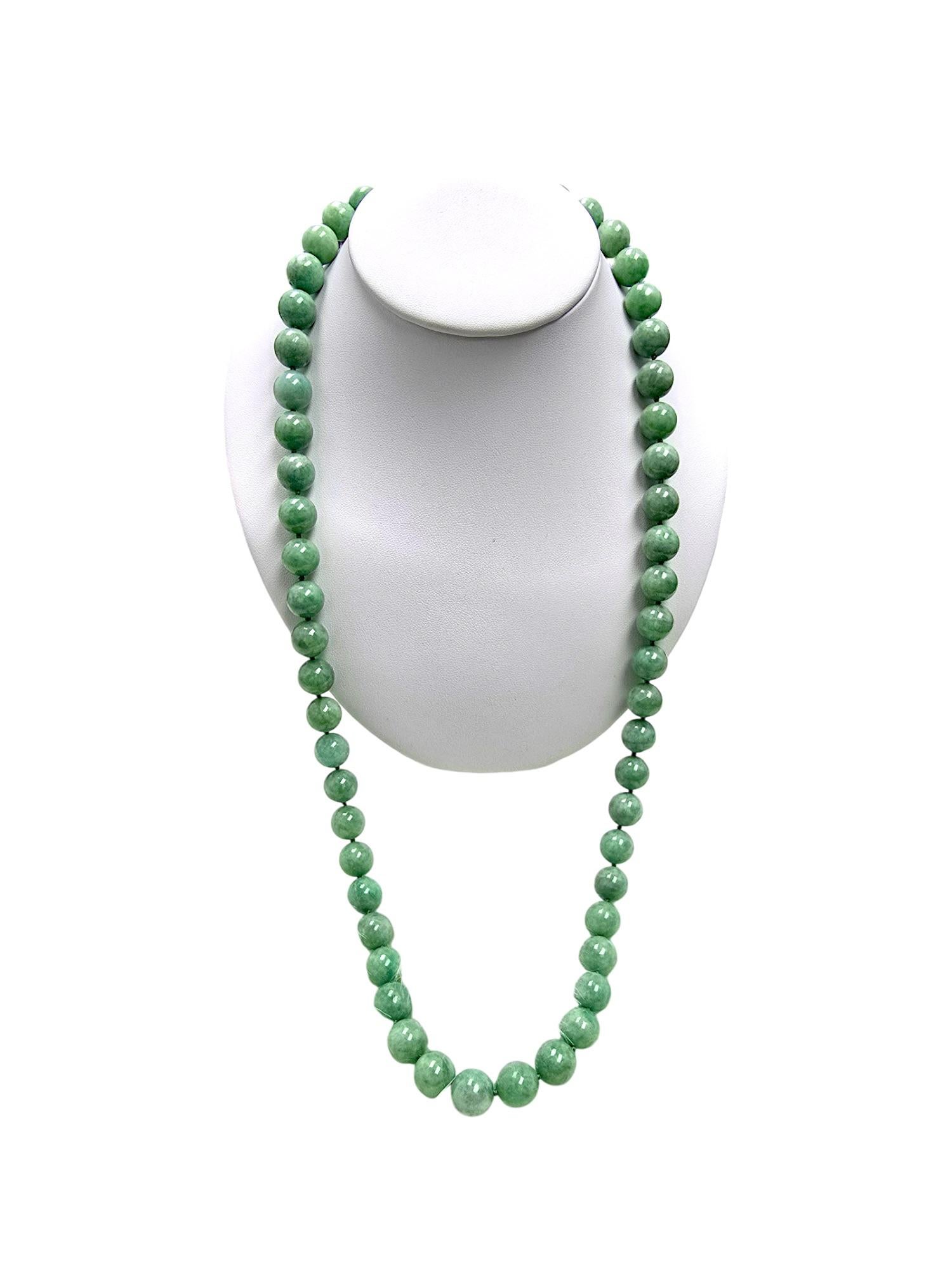 Imperial Burmese A-Jade Beaded Long Necklace 29.50 inches (12.50mm Beads) S925 In New Condition For Sale In Kowloon, HK