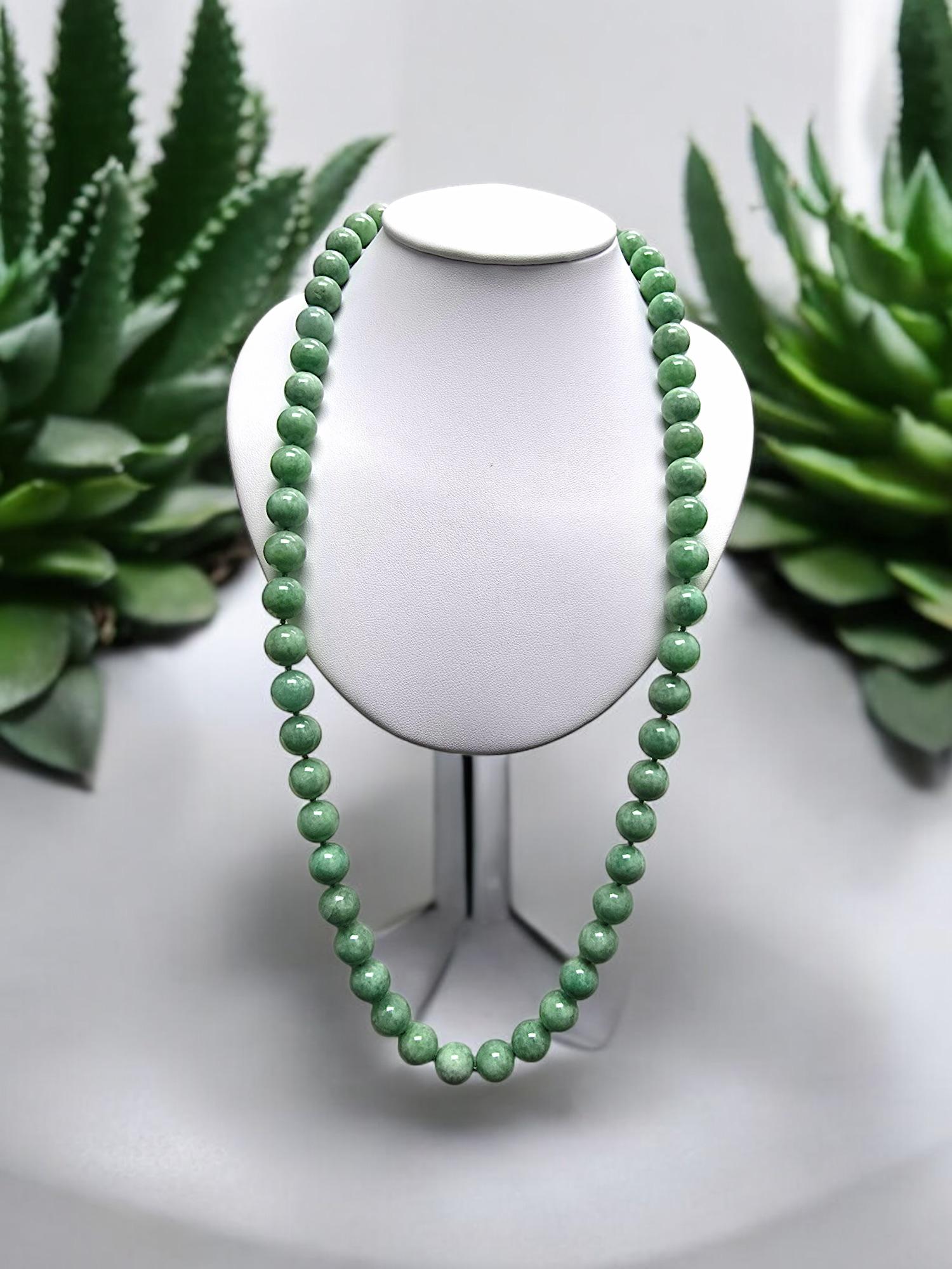 Imperial Burmese A-Jade Beaded Long Necklace 29.50 inches (12.50mm Beads) S925 For Sale 1