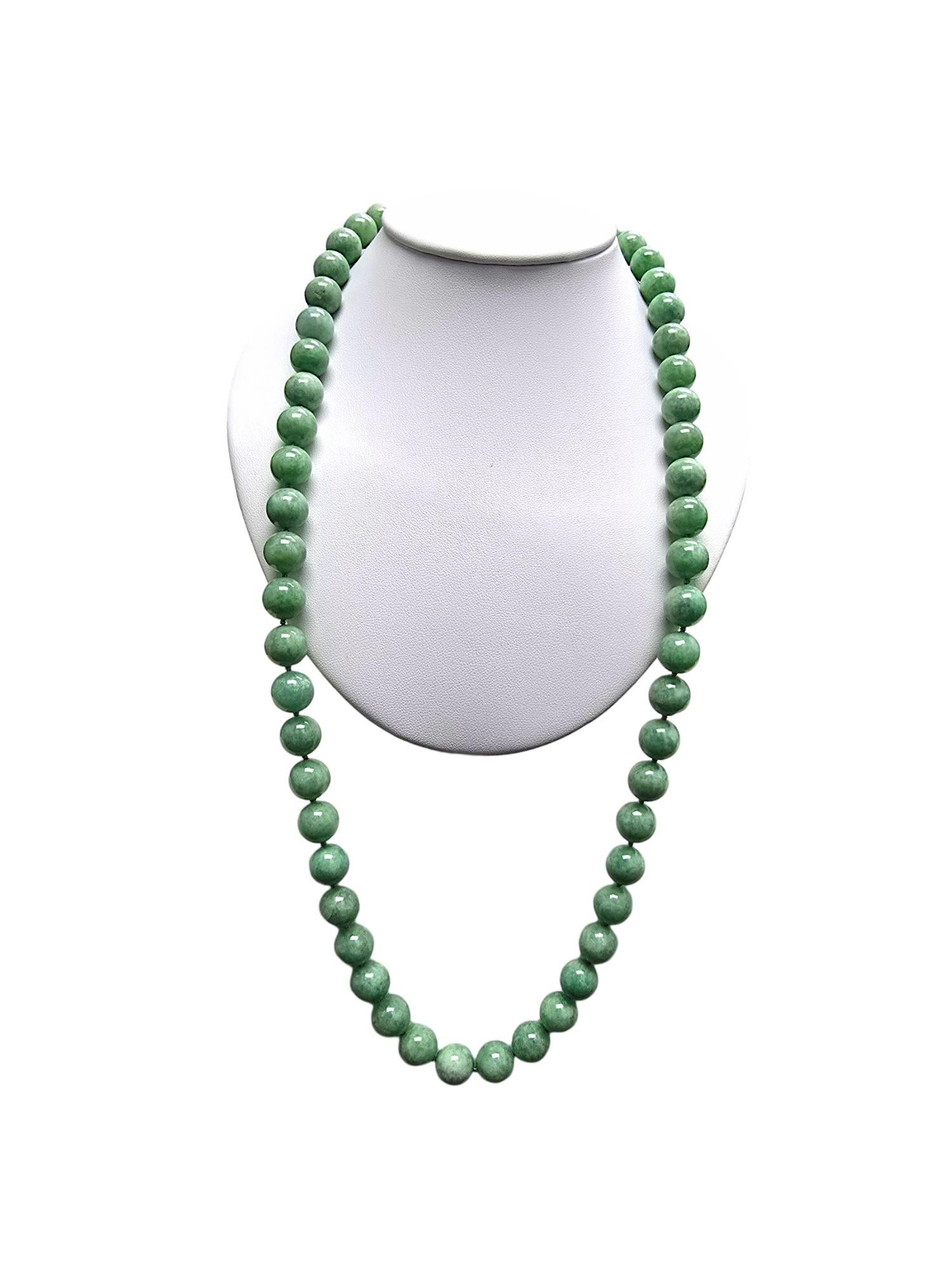 Imperial Burmese A-Jade Beaded Long Necklace 29.50 inches (12.50mm Beads) S925 For Sale 2