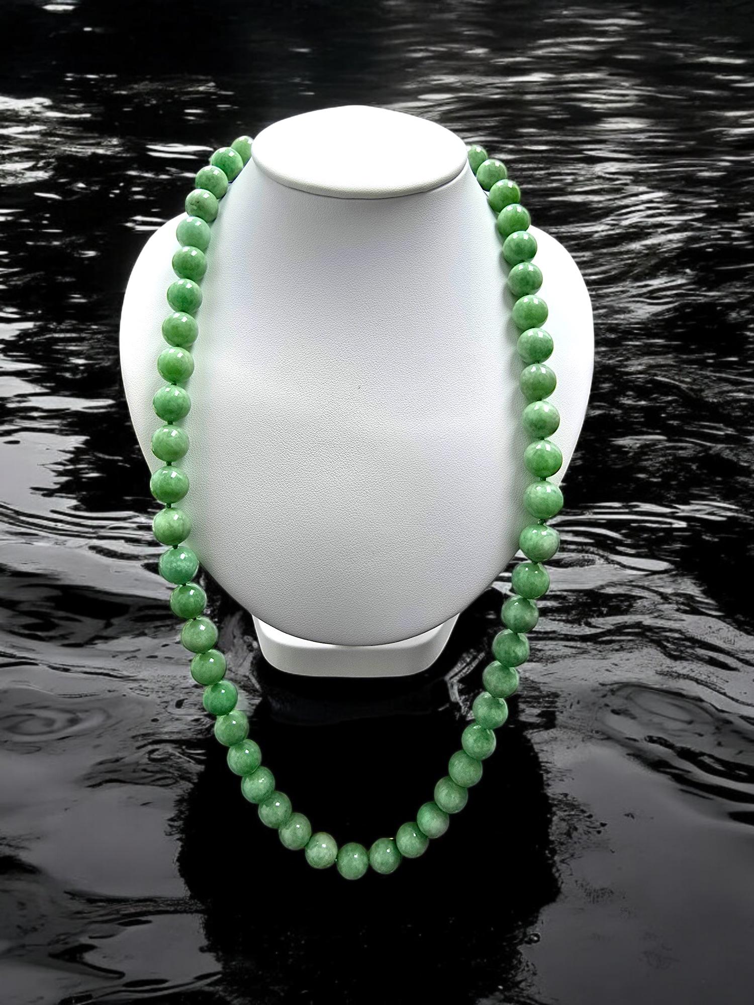 Imperial Burmese A-Jade Beaded Long Necklace 29.50 inches (12.50mm Beads) S925 For Sale 3