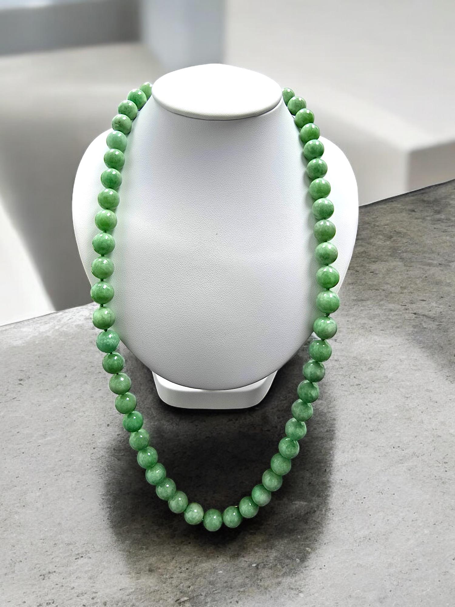 Imperial Burmese A-Jade Beaded Long Necklace 29.50 inches (12.50mm Beads) S925 For Sale 4