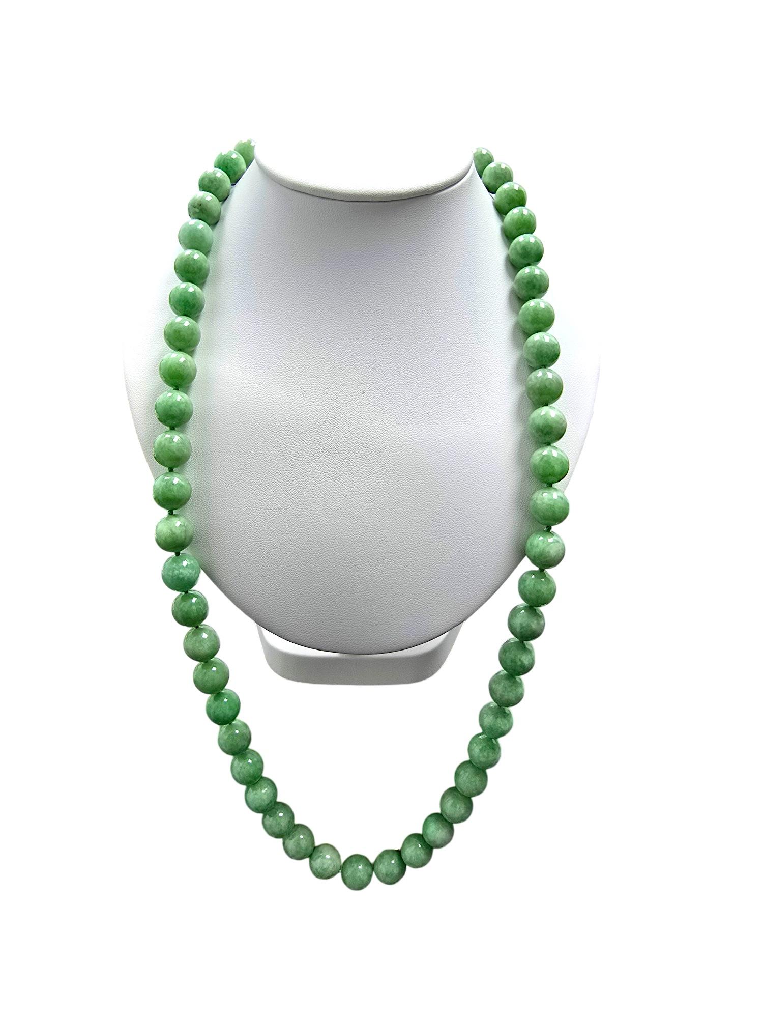 Imperial Burmese A-Jade Beaded Long Necklace 29.50 inches (12.50mm Beads) S925 For Sale 5