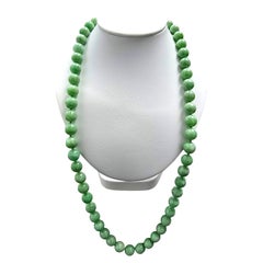 Imperial Burmese A-Jade Beaded Long Necklace 29.50 inches (12.50mm Beads) S925