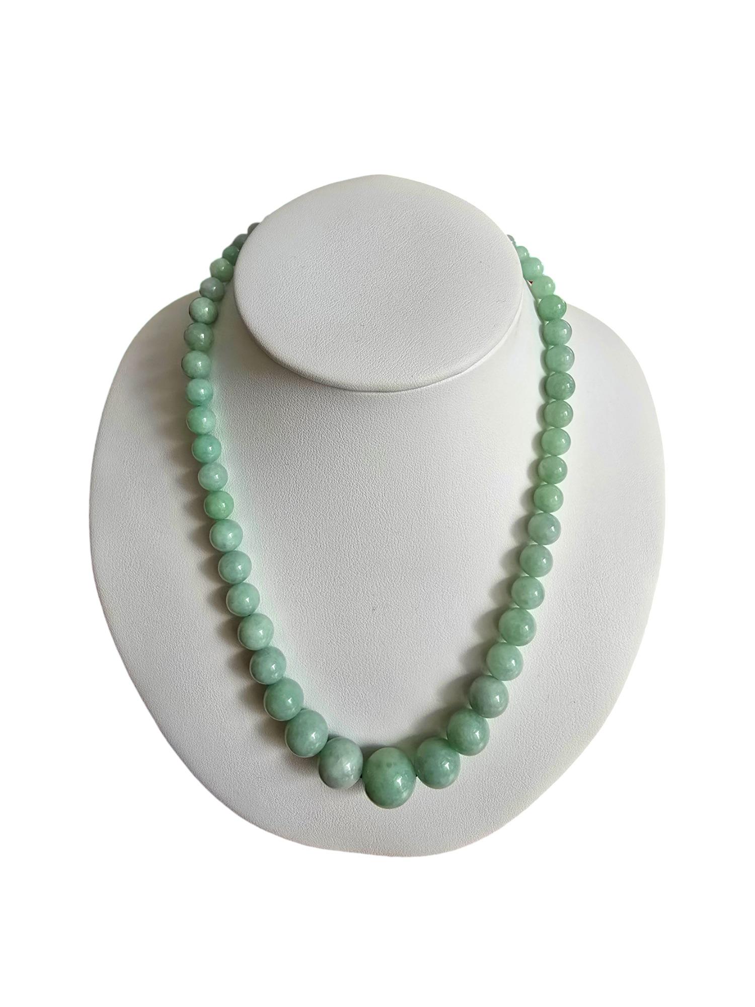 Imperial Burmese A-Jade Beaded Necklace 18 inches (6-15mm Beads) 14K Yellow Gold For Sale 7