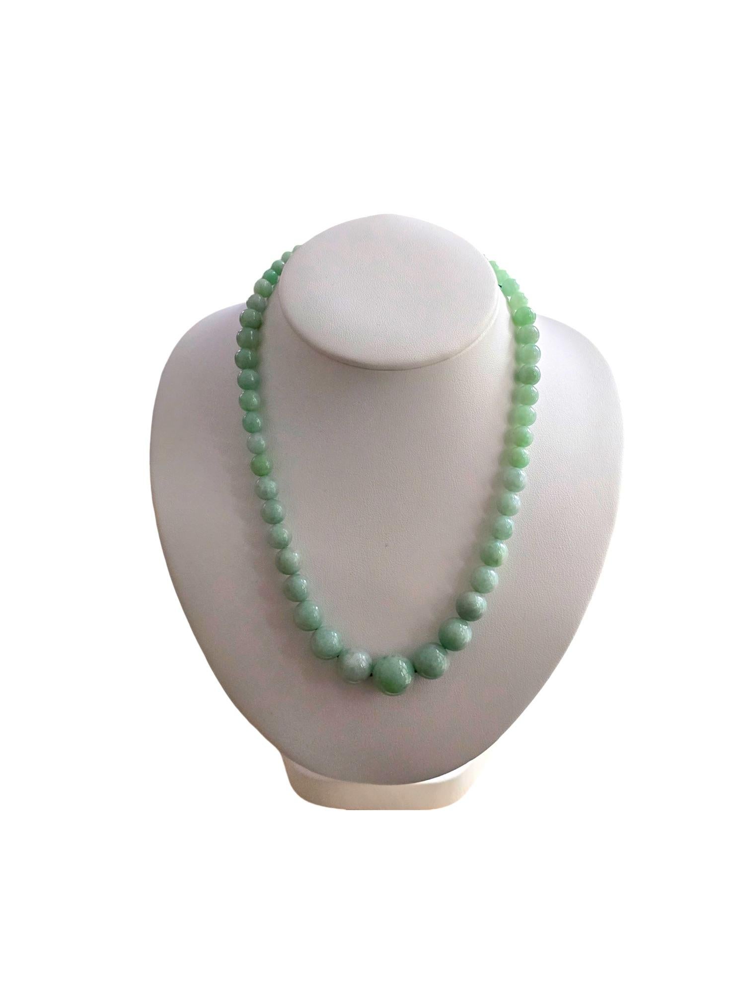 Imperial Burmese A-Jade Beaded Necklace 18 inches (6-15mm Beads) 14K Yellow Gold For Sale 9