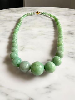 Imperial Burmese A-Jade Beaded Necklace 18 inches (6-15mm Beads) 14K Yellow Gold