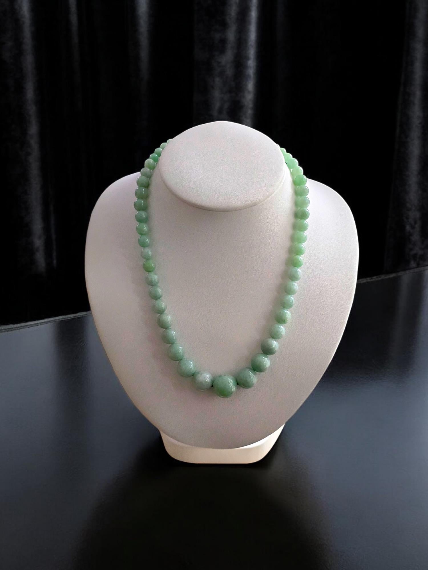 Imperial Burmese A-Jade Beaded Necklace 18 inches (6-15mm Beads) 14K Yellow Gold For Sale 3