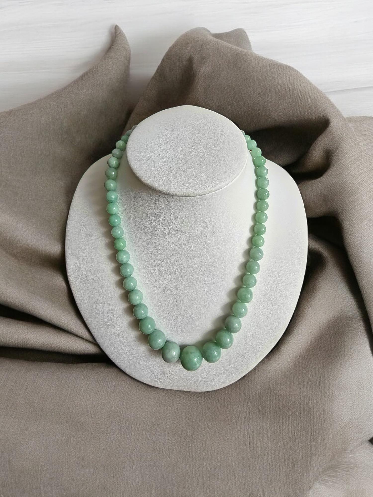 Imperial Burmese A-Jade Beaded Necklace 18 inches (6-15mm Beads) 14K Yellow Gold For Sale 5
