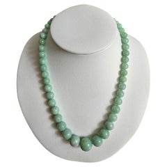 Imperial Burmese A-Jade Beaded Necklace 18 inches (6-15mm Beads) 14K Yellow Gold