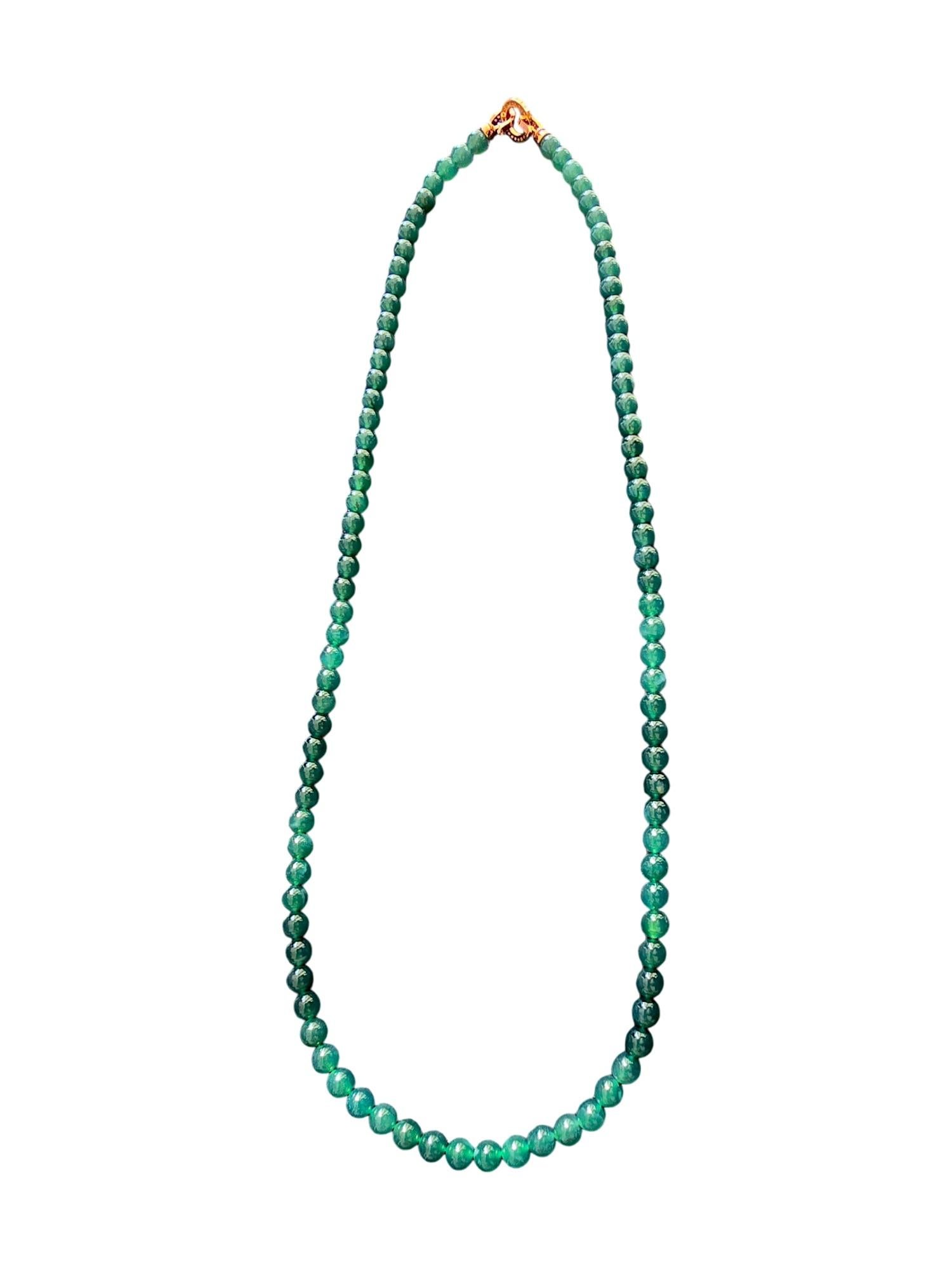 Women's or Men's Imperial Burmese Certified A-Jade Beaded Long Necklace with Sterling Silver For Sale
