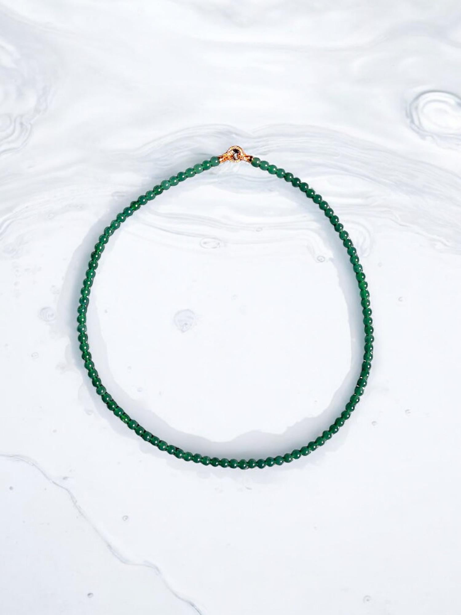 Imperial Burmese Certified A-Jade Beaded Long Necklace with Sterling Silver For Sale 2