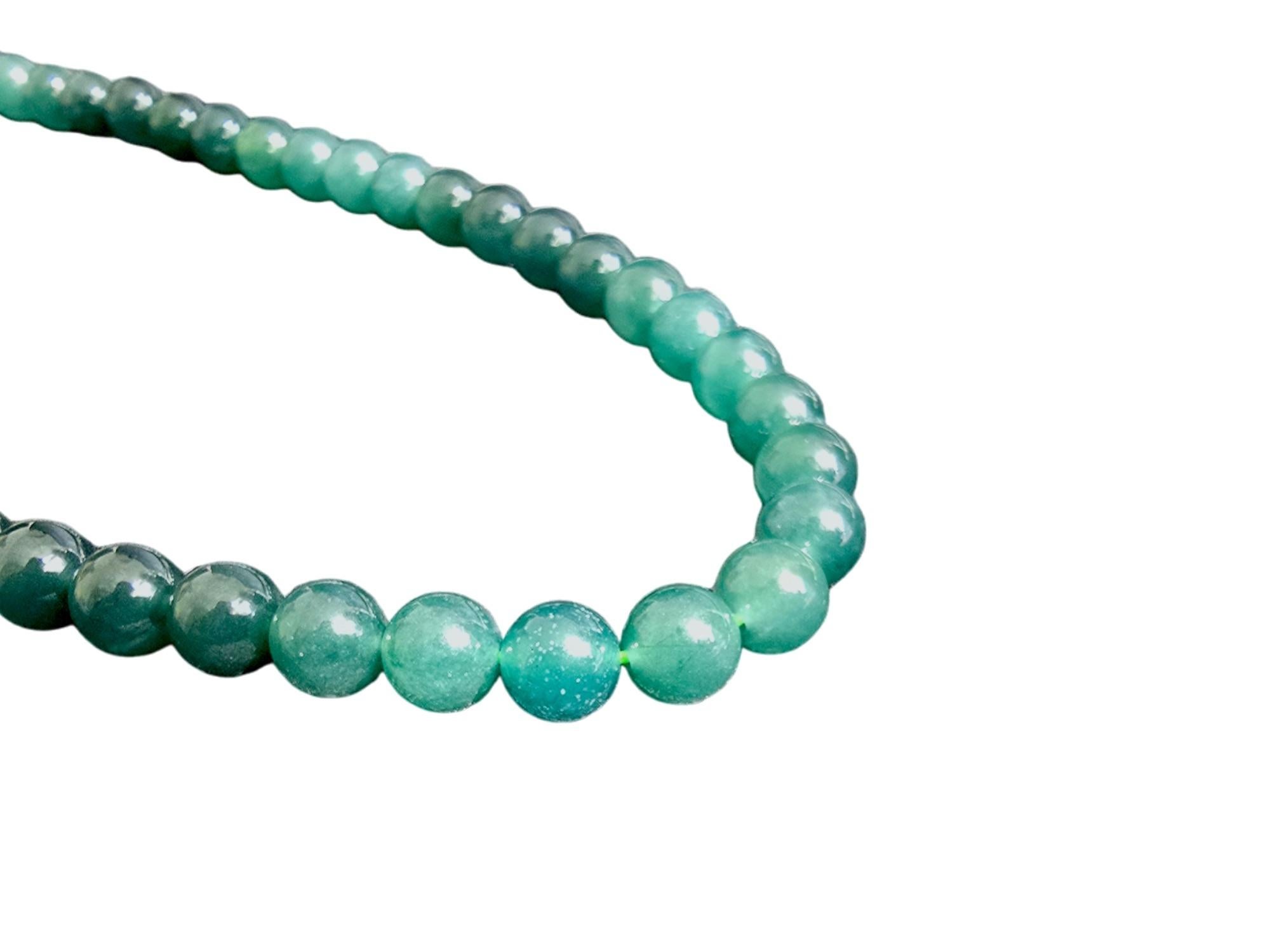 Imperial Burmese Certified A-Jade Beaded Long Necklace with Sterling Silver For Sale 5