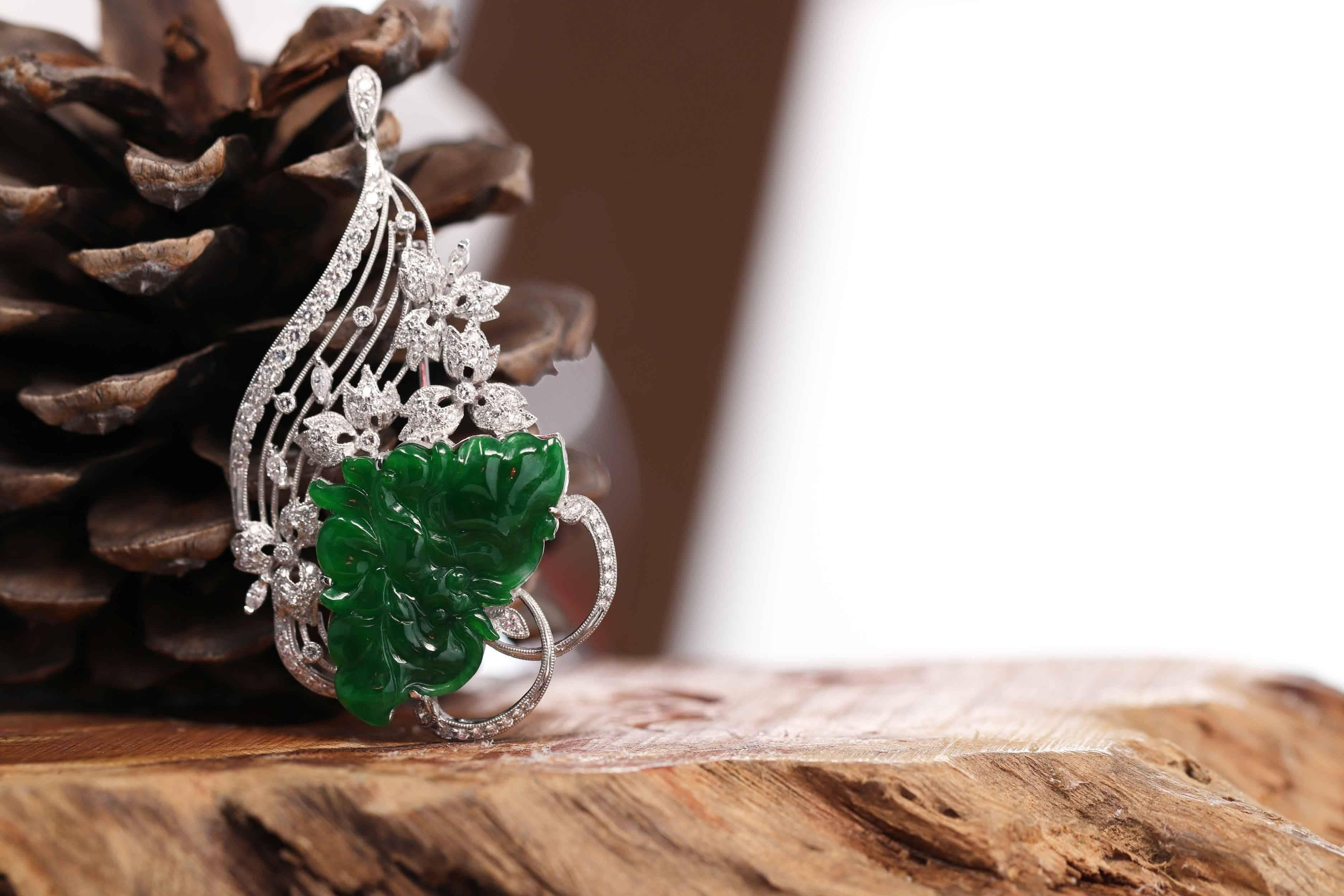 * DESIGN CONCEPT--- This necklace is made with genuine imperial green Burmese jadeite jade. The design was inspired by the simplistic yet elegant shape of a butterfly. Representing wholeness, completeness, and contentment. The unique finish on the
