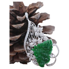 "Imperial Butterfly" 18K White Gold, Genuine Imperial Jadeite Pendant & Brooch