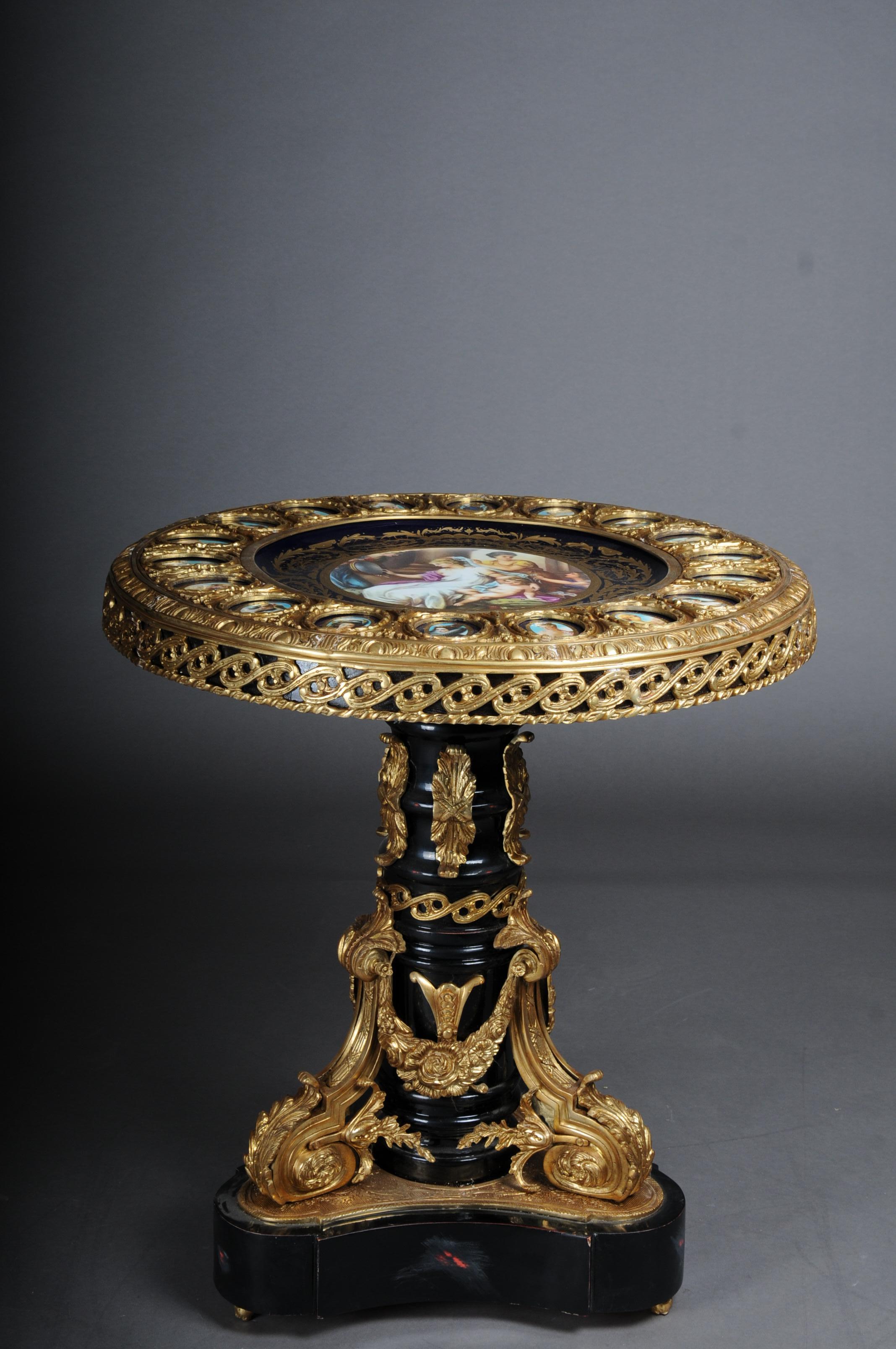 French Imperial Center Table, Frame and Top Mount in Porcelain with Sevres Style Bronze For Sale
